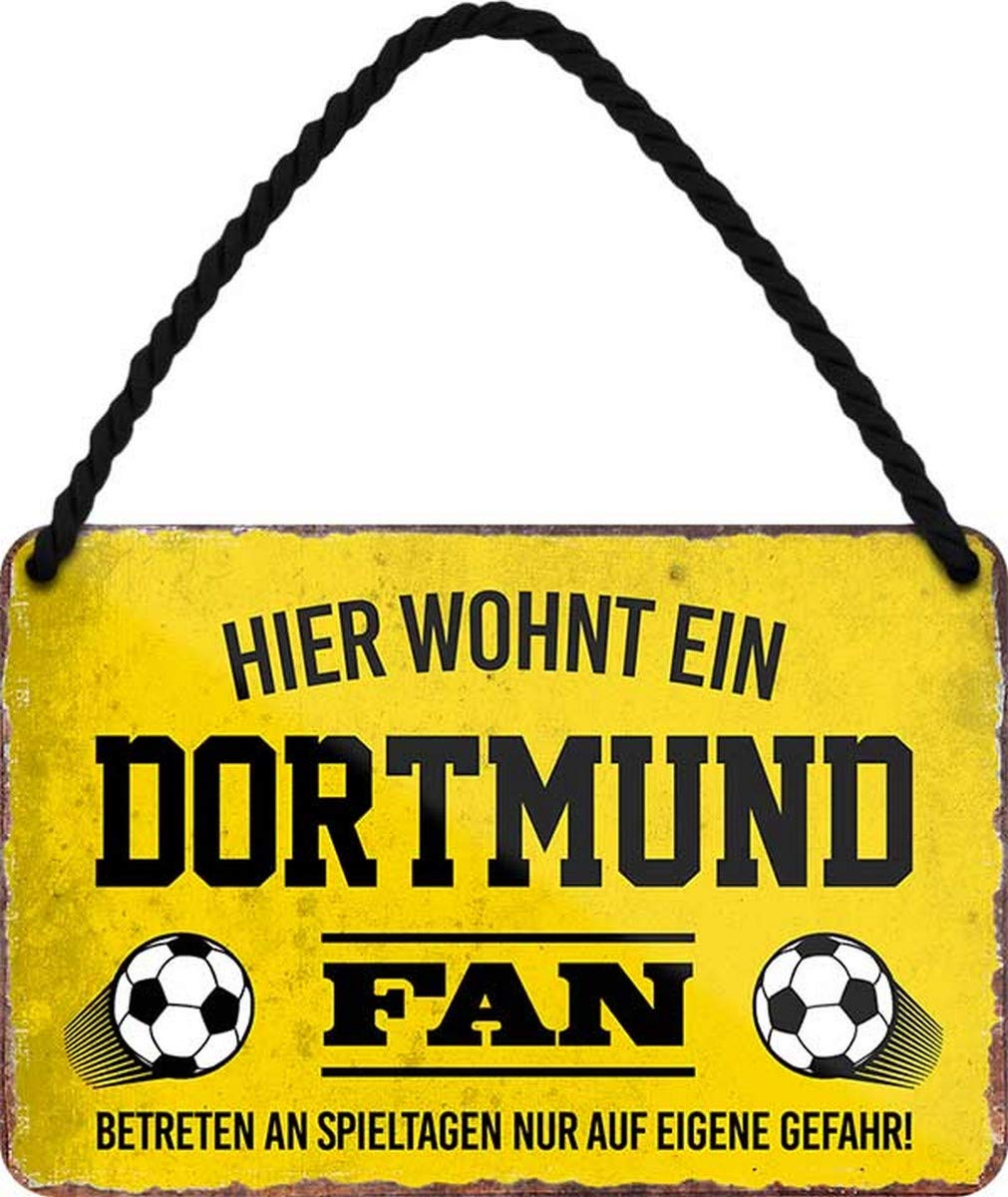 HS24 Tin Sign with German Text "N / A Hier wohnt ein Dortmund Fan Football Design 18 x 12 cm