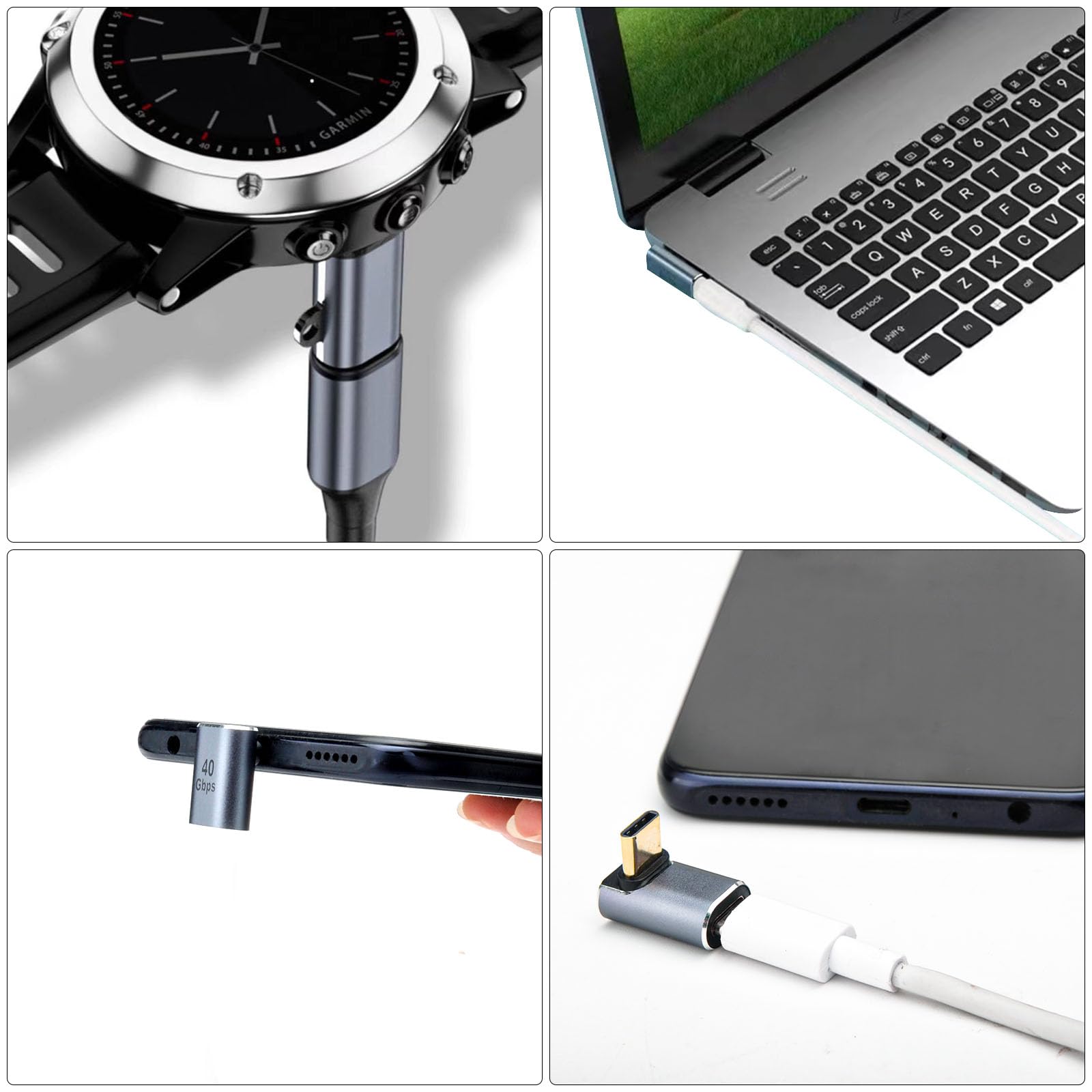 Adattatore USB C 40Gbps (2 Pack), Adattatore USB C da Maschio a Femmina Angolo retto USB C 90 Gradi 4.0 Adattatore Tipo C Connettore Trasferimento Dati Compatibile per Samsung, MacBook e altri
