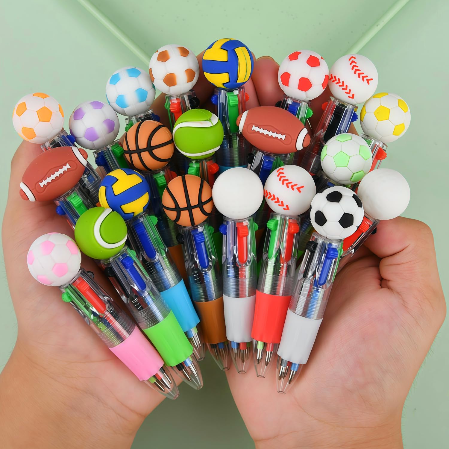 Oneshow Mini penne a sfera sportive 4 in 1, set di penne a sfera divertenti a tema sportivo, calcio, basket, pallavolo, regali per gli amanti dello sport, ideale per premi in classe, regali per feste