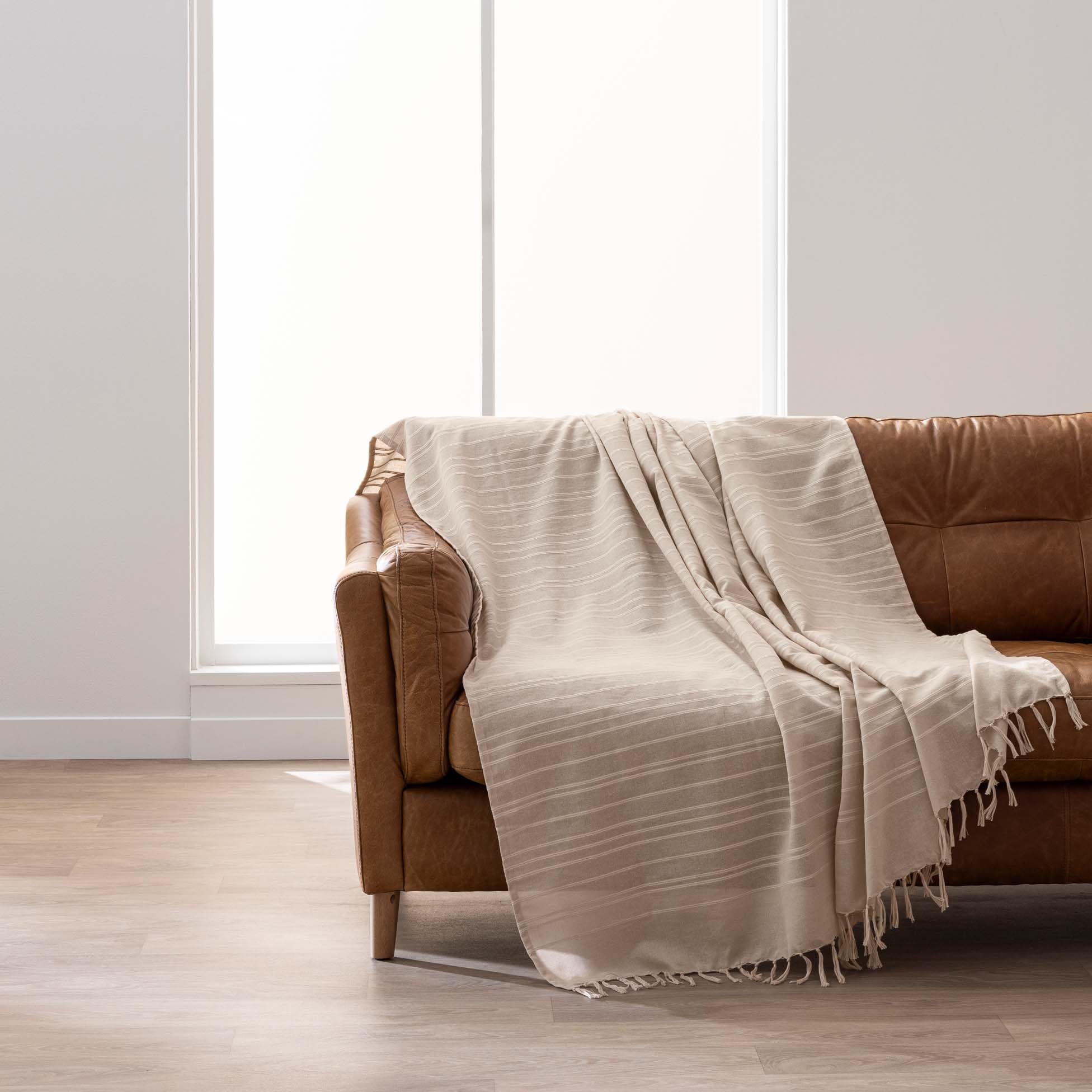 Plaid à franges grand lit 240x260 coton uni Lilia | Jeté de canapé lin et coton