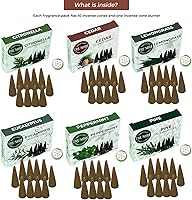 Vista 2 de TRUMIRI Leafy Incense Cones - Variety Pack - Total 60 Cone Incense (6 Scents x 10 Conos) - Citronella Lemongrass Eucalyptus Peppermint Cedar Pine