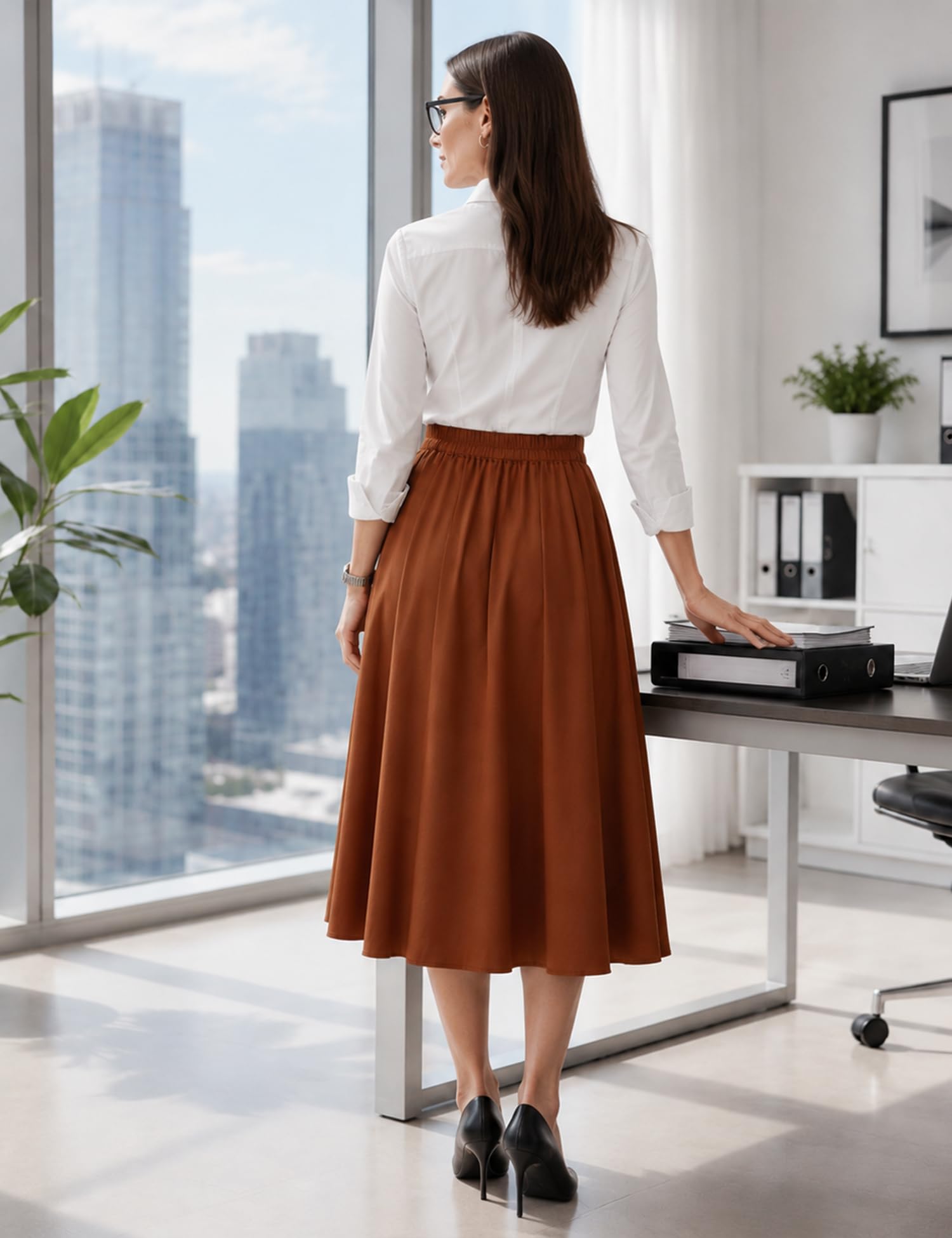 Dressystar Gonna midi plissettata da donna a vita alta con tasche