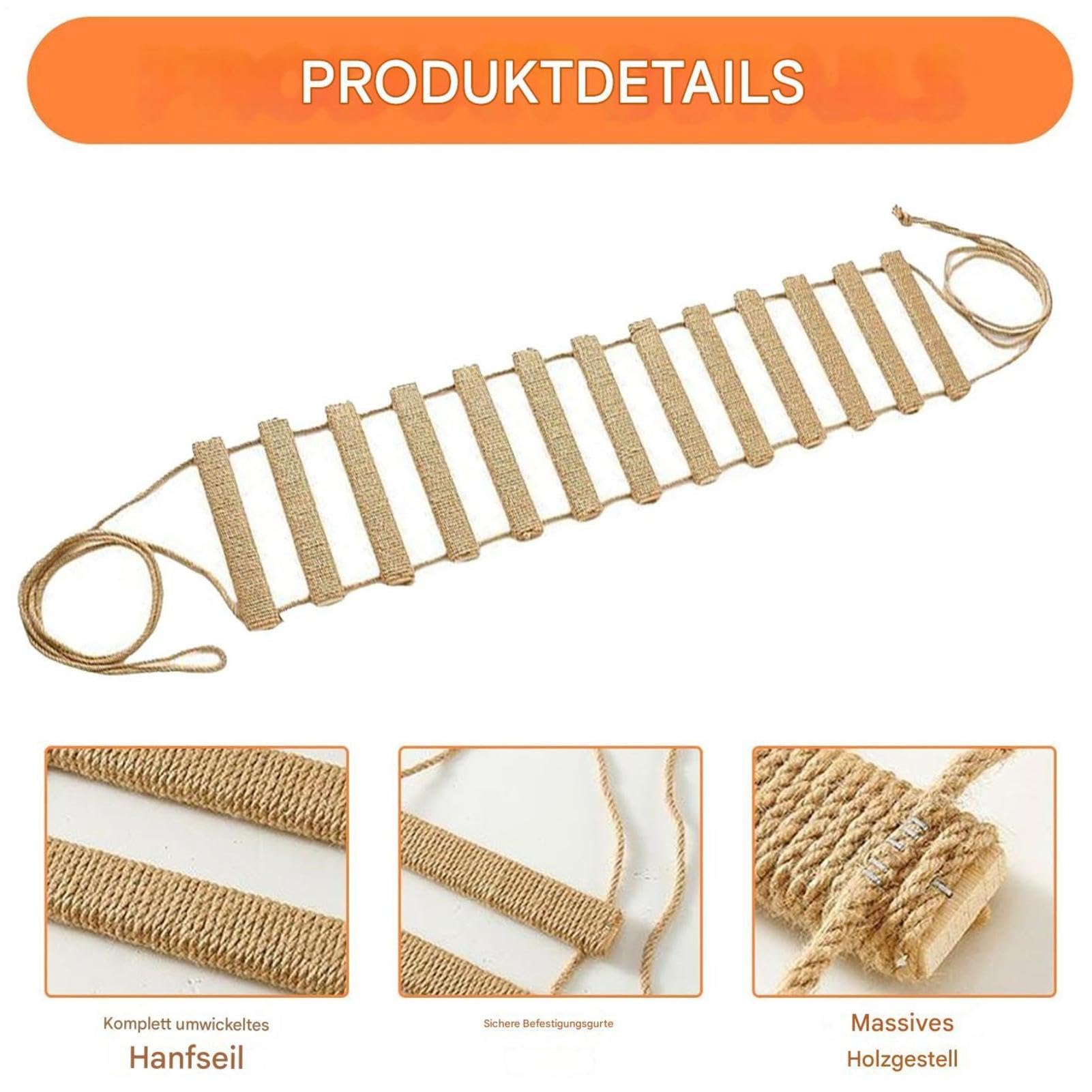 Gatti – Wandregale 100 cm Zum Klettern | 100 X 25 cm Großes Katzenzubehör Aus Holz Und Seil, Unterstützung Für Ältere Katzen Mit Erhöhtem Weg, Spielbewegungsplattform, Für Die Wohnung