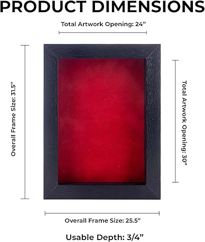 Miniatura 3 de Marco de caja de sombra de 24 x 30 pulgadas, madera negra texturizada, con una profundidad de visualización útil de 34 pulgadas, incluye un tablero