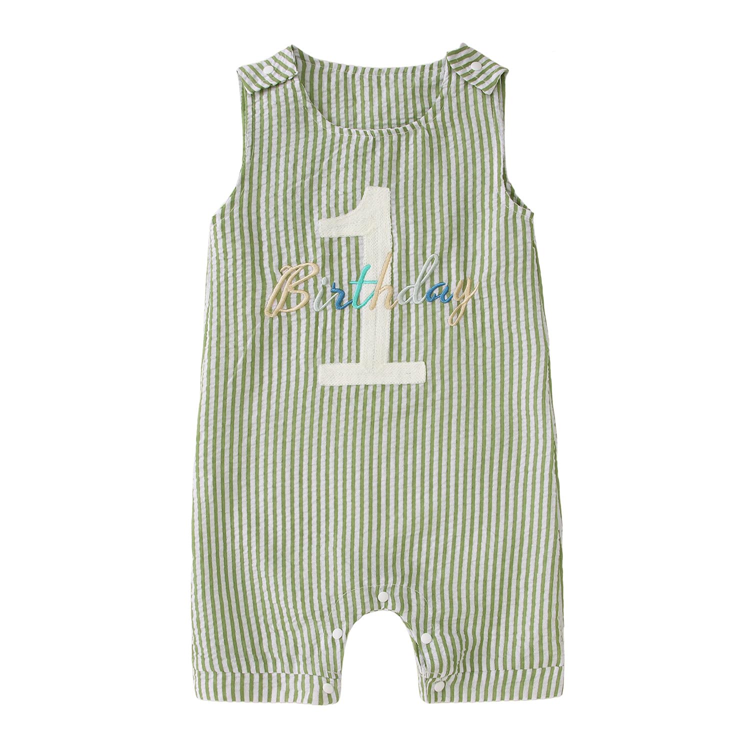 Ritatte Baby Boy 1st Birthday Outfit One Birthday Embroidery Romper Sleeveless Jumpsuit Cute Summer One Year Old Overalls