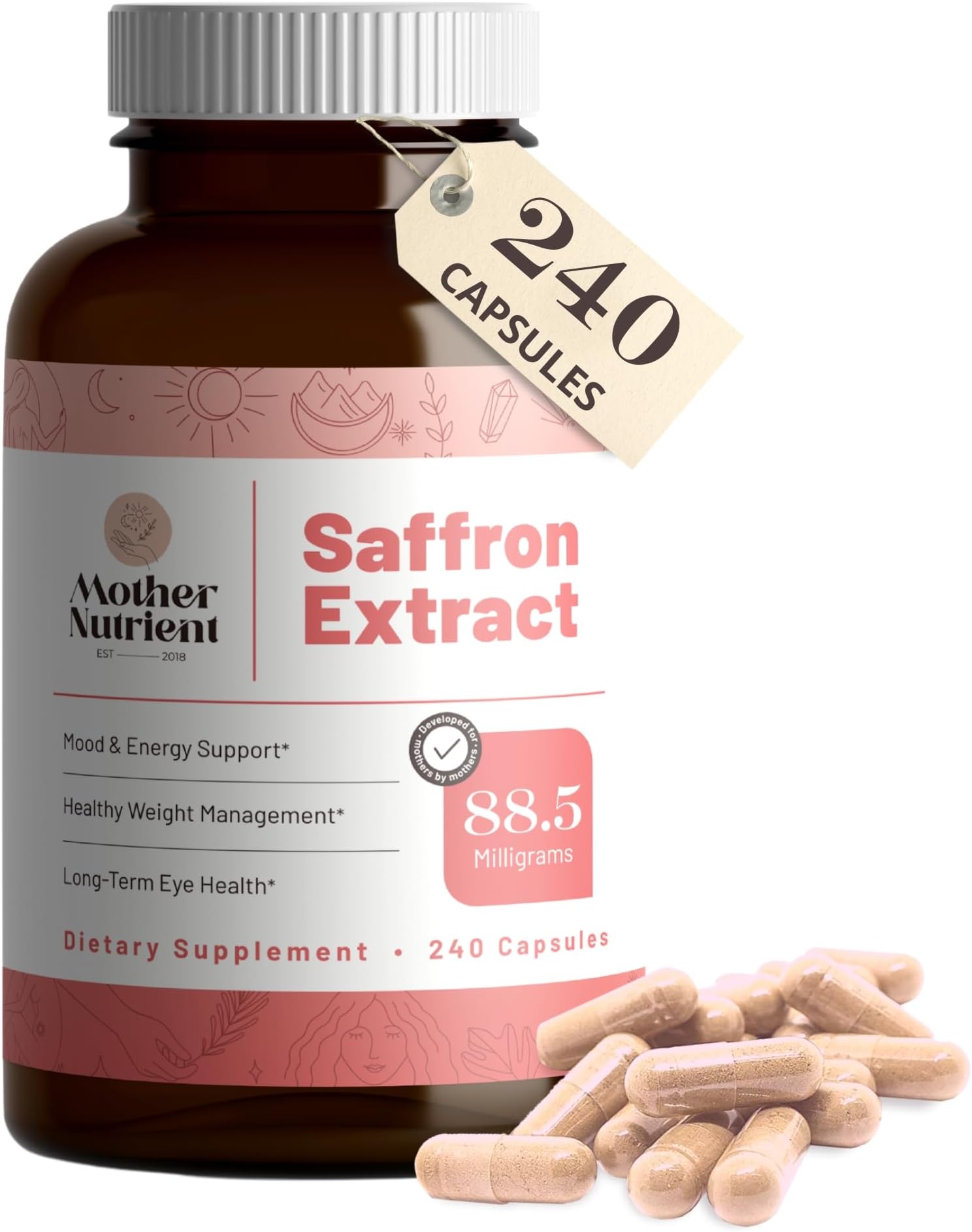 Saffron Extract Supplements for Women & Men, Pure Saffron Extract Supplement, Pure Crocus Sativus - Non-GMO, Vegan-Friendly, 88.5mg per Serving - 240 Veggie Capsules, 7-Month