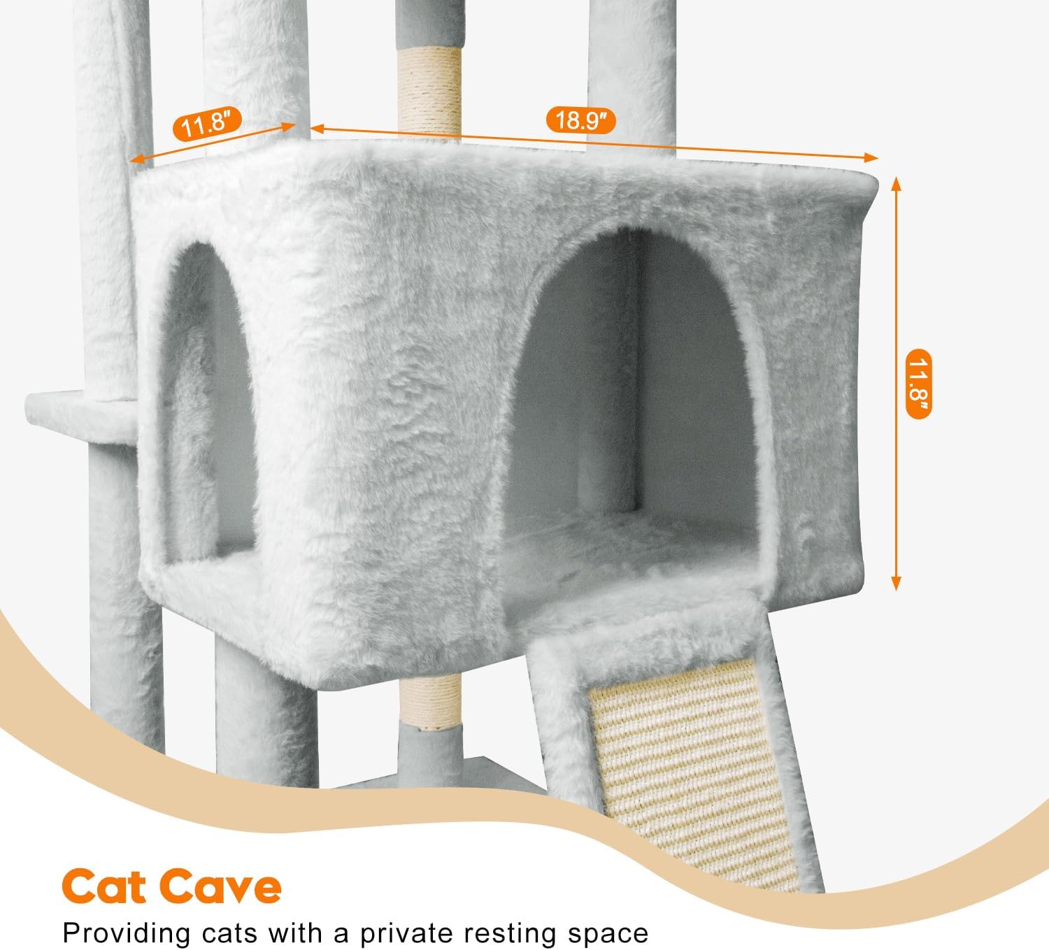 82" Tall Cat Tree,Giant Cat Tree for Indoor Cats Large Adult, Heavy Duty Cat Tree Tower, Extra Large Cat Trees with Scratching Posts, Cat Condos, Hammock,Top Perch,Ramp (Light Grey)