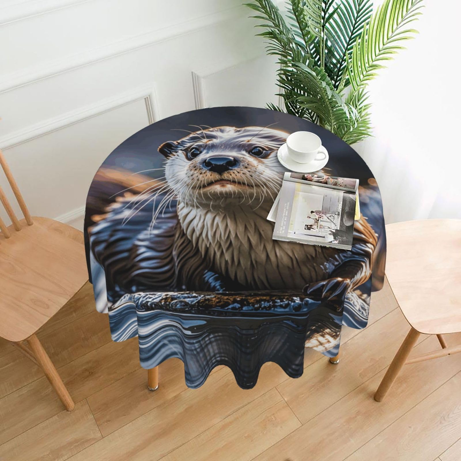 QMKFWT - Otter Print Round Tablecloth Dust-Resistant Wrinkle Resistant Washable Polyester Table Cover for Kitchen Dining Farmhouse Picnic Indoor Outdoor (Round of 60
