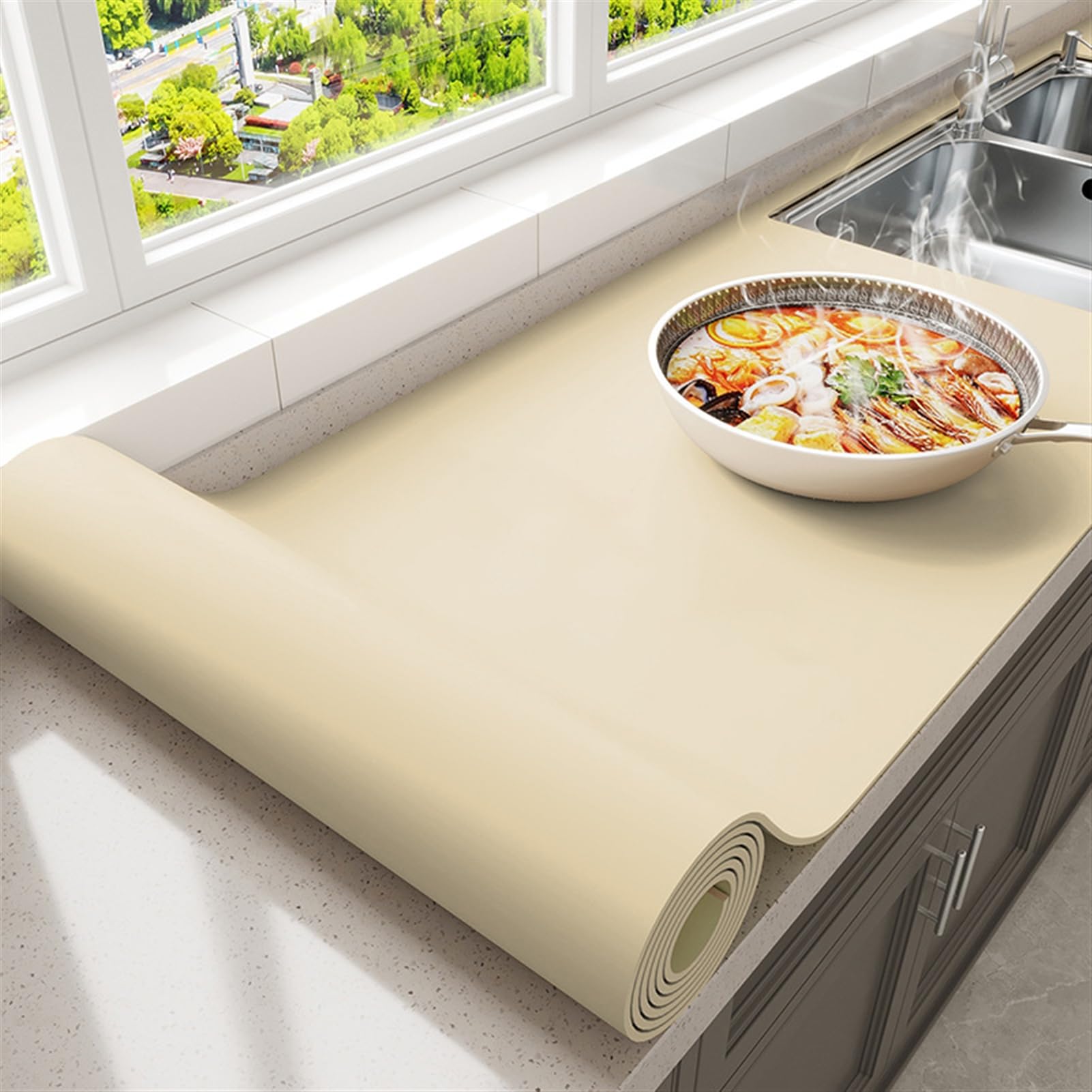 Odporna na wysokie temperatury silikonowa mata kuchenna, antypoślizgowy bieżnik na stół, ochrona powierzchni roboczej, 50 x 140 cm, idealna do gotowania i pieczenia Tapis de Cuisine en Sile