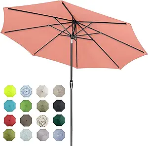 Tempera 9ft Patio Market Outdoor Table Umbrella with Auto Tilt and Crank,Large Sun Umbrella with Sturdy Pole&Fade resistant canopy,Easy to set, Pink