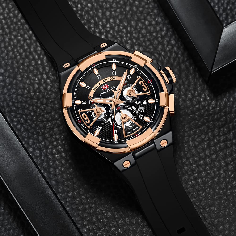 Montre de sport militaire étanche multifonction chronographe avec bracelet en silicone lumineux et décontracté pour homme, Rose noire.
