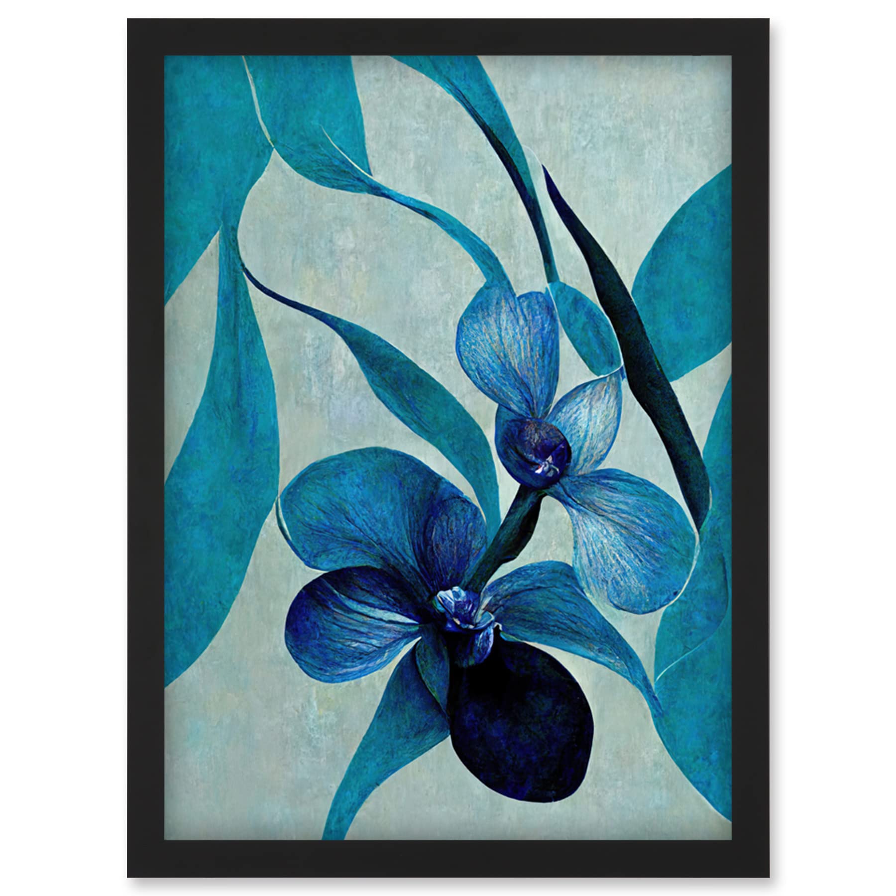 Doppelganger33 LTD Modern Abstract Blue Orchid Modern Artwork Framed Wall Art Print A4