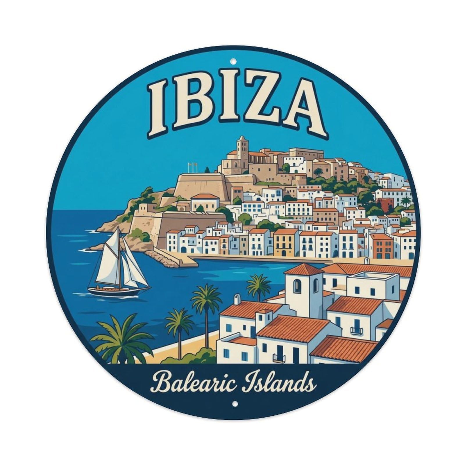Vintage Travel Ibiza Spain Postcard Metal Tin Sign