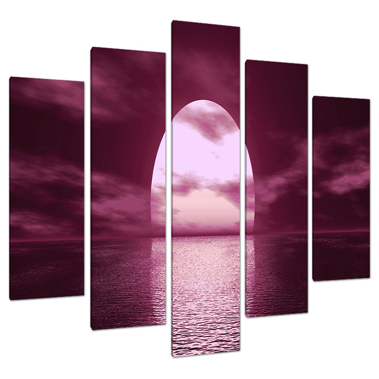 Wallfillers Plum 5 Part Canvas Pictures Wall Art Uk Living Room Sunset Prints 5004