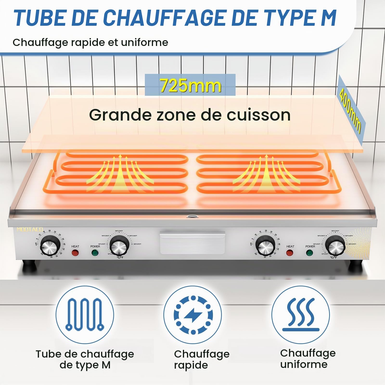 Plancha Électrique Commerciale Inox,73cm Avec Minuterie de 0-60mins