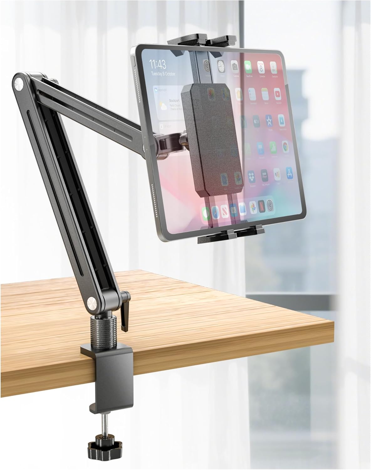 Adjustable Portable Monitor Stand 15.6" - 360° Rotating Base Tall Tablet Desk Arm Holder Stand for iPad Air/Pro/Mini Swivel Flexible Bed Clamp Mount Soporte para Tablet/Monitor Portatil/Ereader 18.5 in