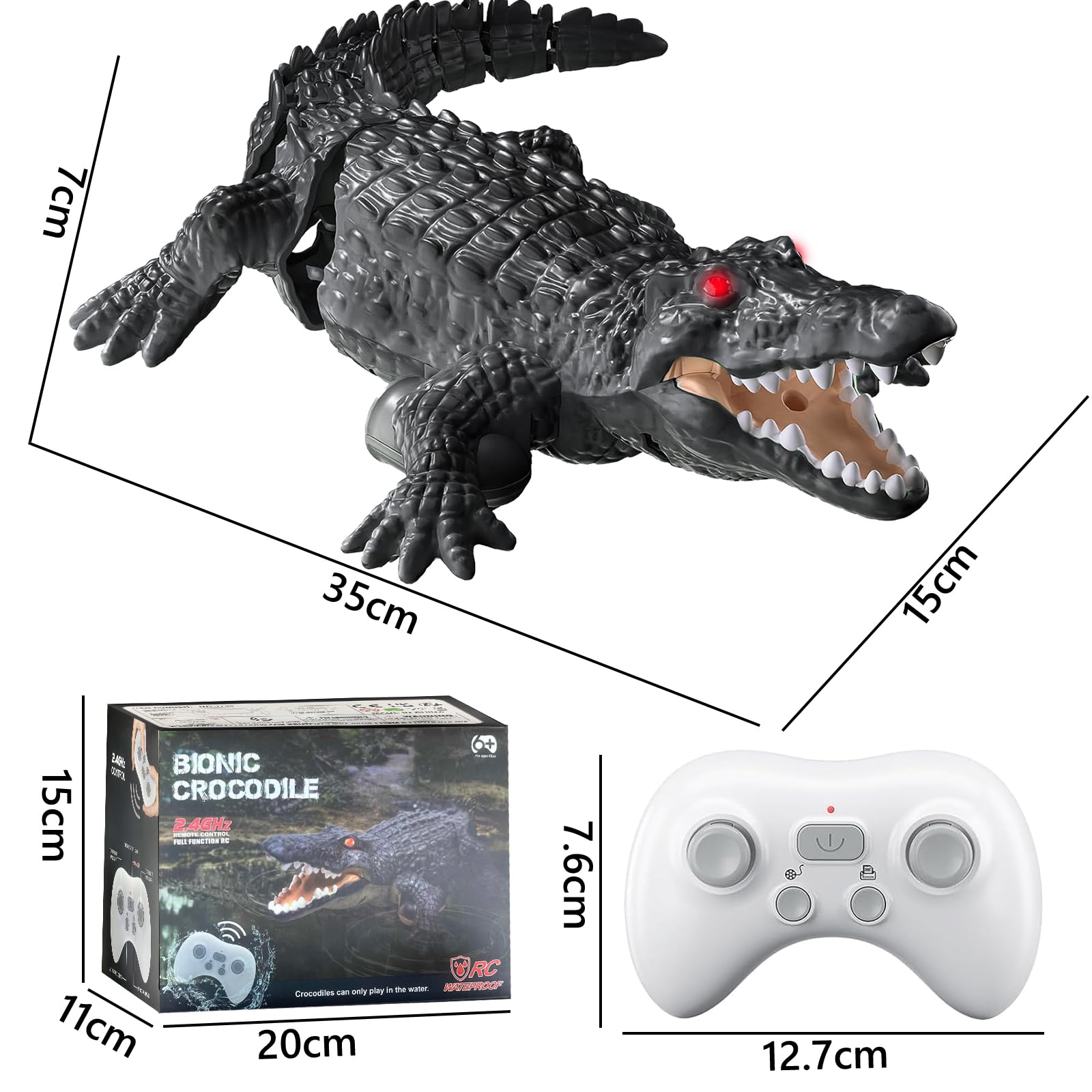Barcos Teledirigido RC Cocodrilo, 2.4GHz Barco de Control Remoto con luz LED y Doble hélice para Piscinas y Lagos, Juguete Cocodrilo EléCtrico de Piscina Agua para niños y niñas