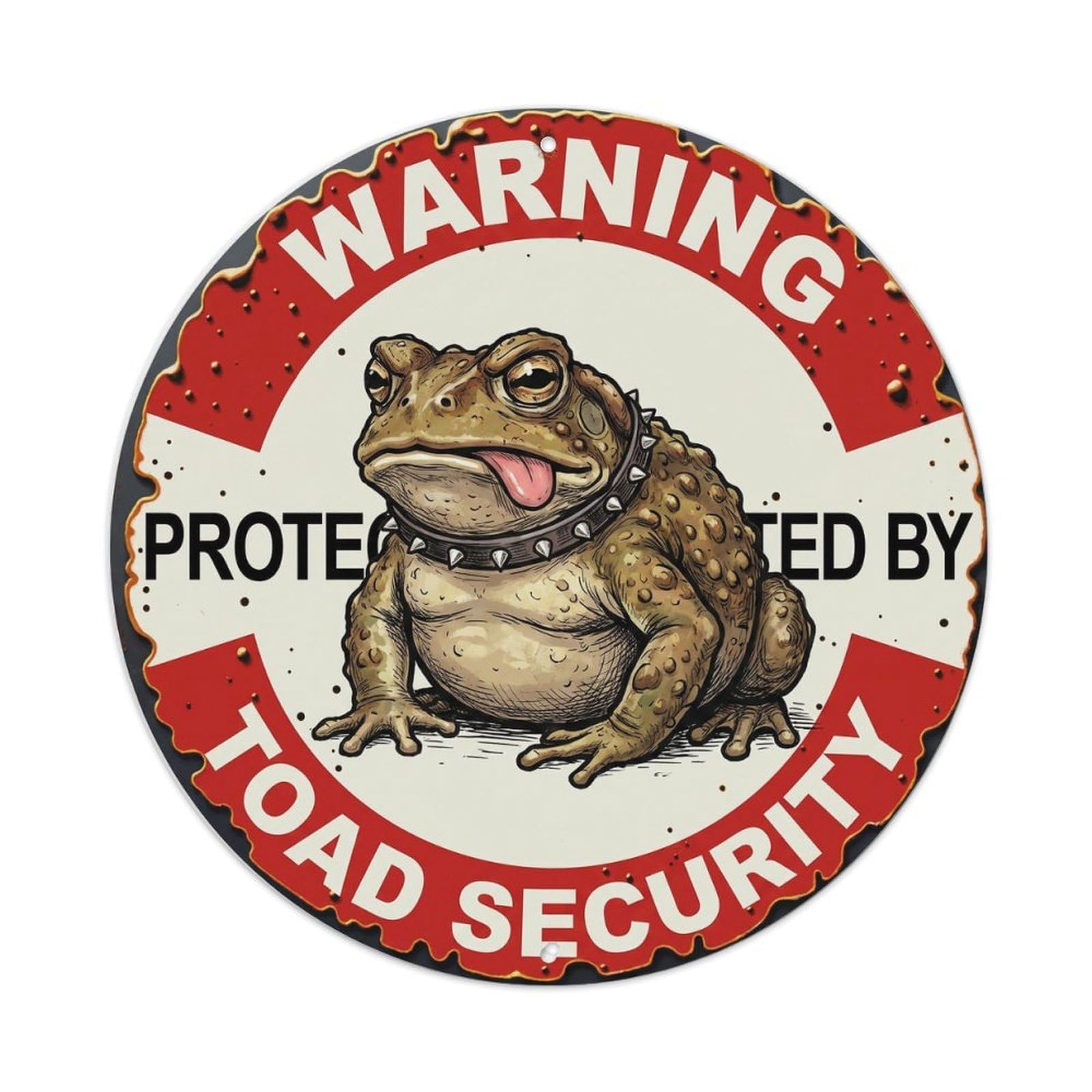 Metal Tin Sign Warning Protected By Toad Security Vintage