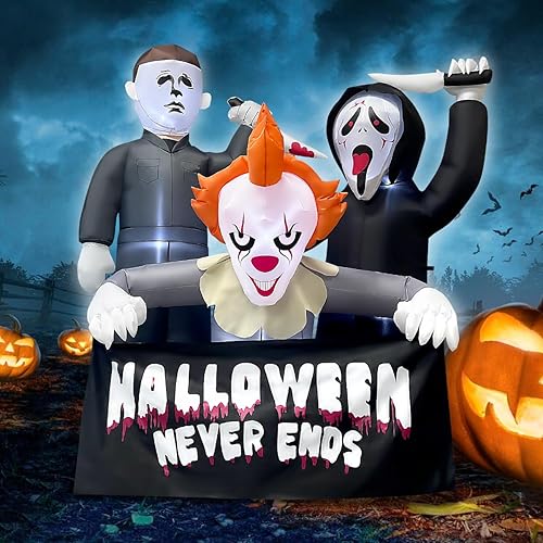 6FT Halloween Inflatable Killers Decorations Built-in LED Lighted Blow Up Decoration Home Yard Outdoor Indoor Garden Lawn Decor