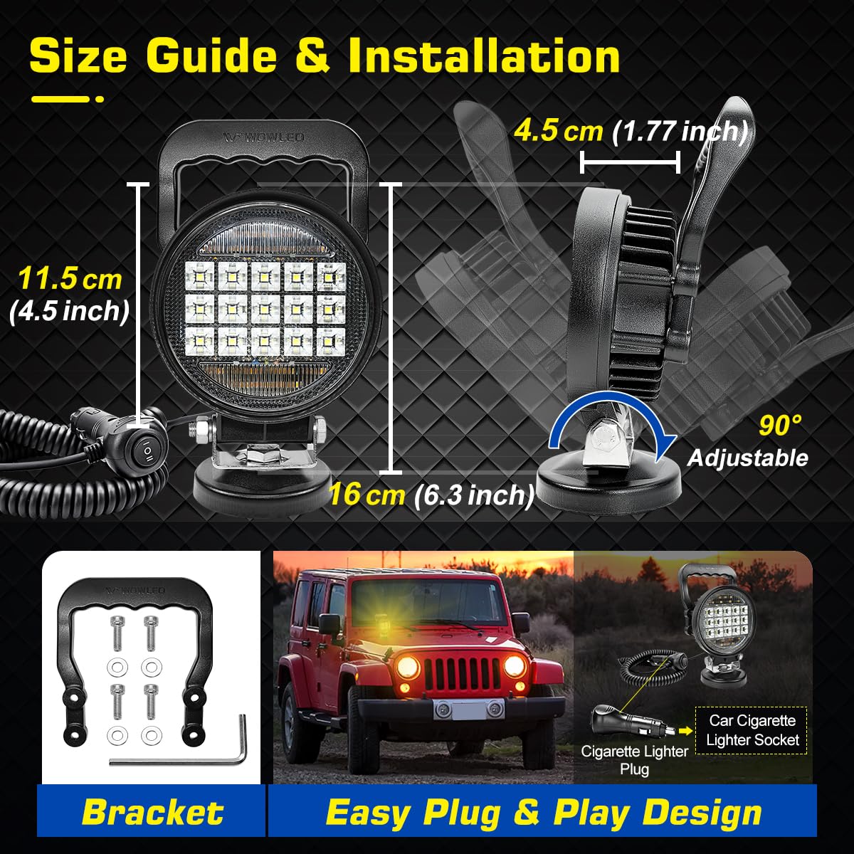 luces de trabajo, 2 unidades ovaladas LED barra de luz de trabajo 20 W con lente ámbar super brillante luces antiniebla para todoterreno coche camión 4 x 4 ATV 12 V 24 V