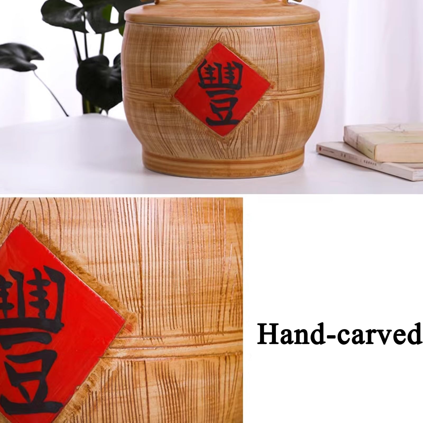 Vorratsbehälter, Keramik-Reisglas mit Deckel, Lebensmittelvorratsgläser Im Traditionellen Chinesischen Stil, Haushalts-Aufbewahrungsbox für Müsli, Mehl, Zucker, Kaffee, Reis(Brown A,10kg)