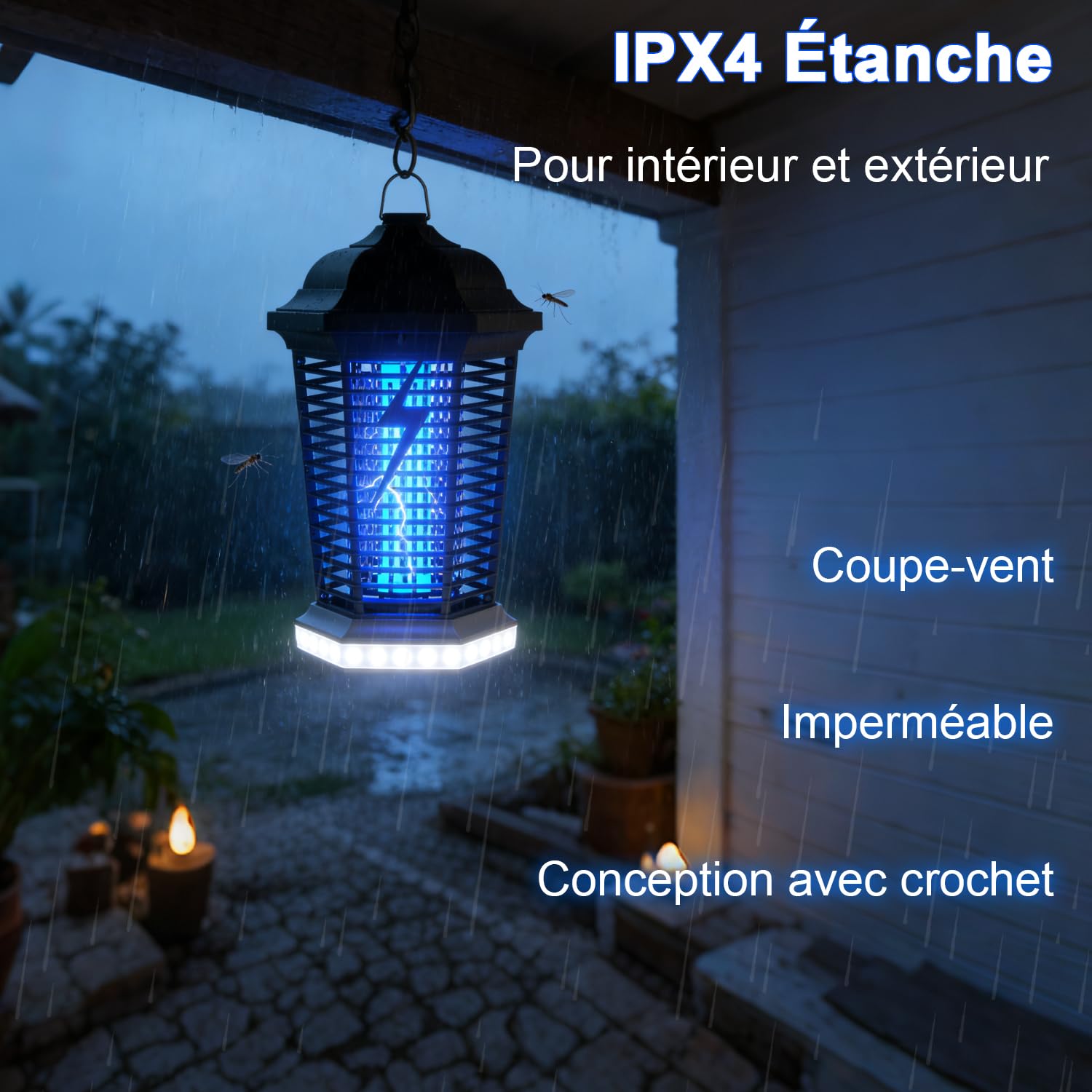 Lampe Anti Moustique avec éclairage LED, 4000V 18W UV Tueur d'Insectes Électrique Anti Insectes Répulsif Efficace Portée 80-100m², Étanche IPX4, pour Intérieur et Extérieur