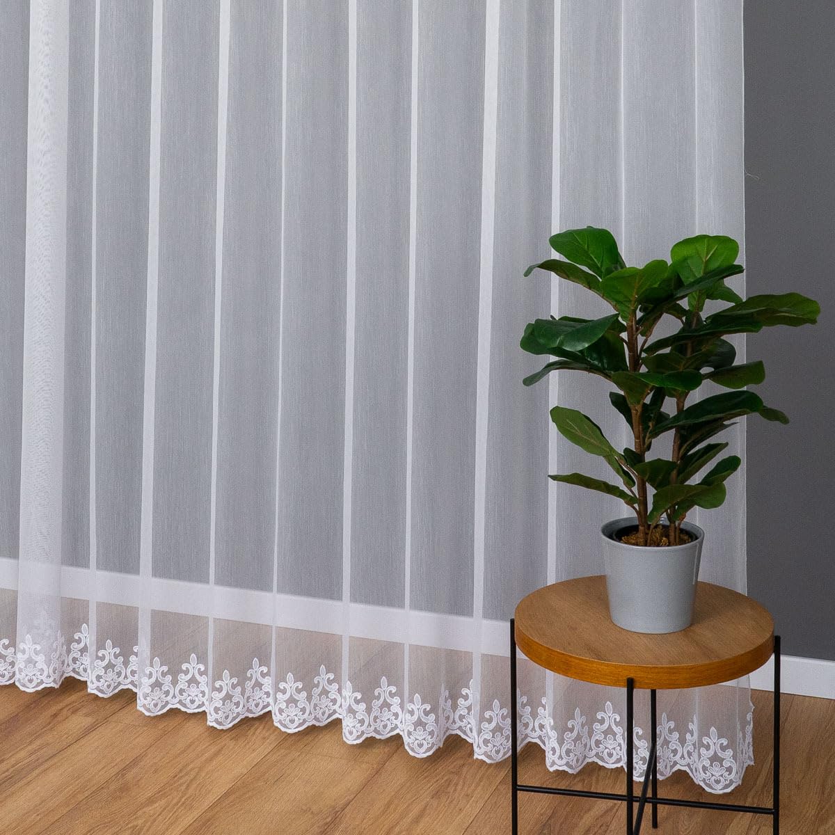 Tenda Bianca 600x280 cm (LxA) Hekla Ricamata Con Nastro Arricciato Elegante Per Soggiorno