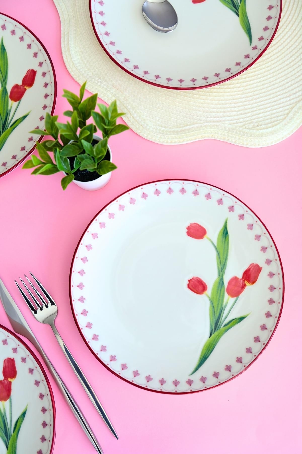 Tabakevi Tabak Evi Porselen Lale Tuval Pasta Takımı Rimli 20 Cm 4 Kişilik 4 Parça Tvl4Ptprs1160