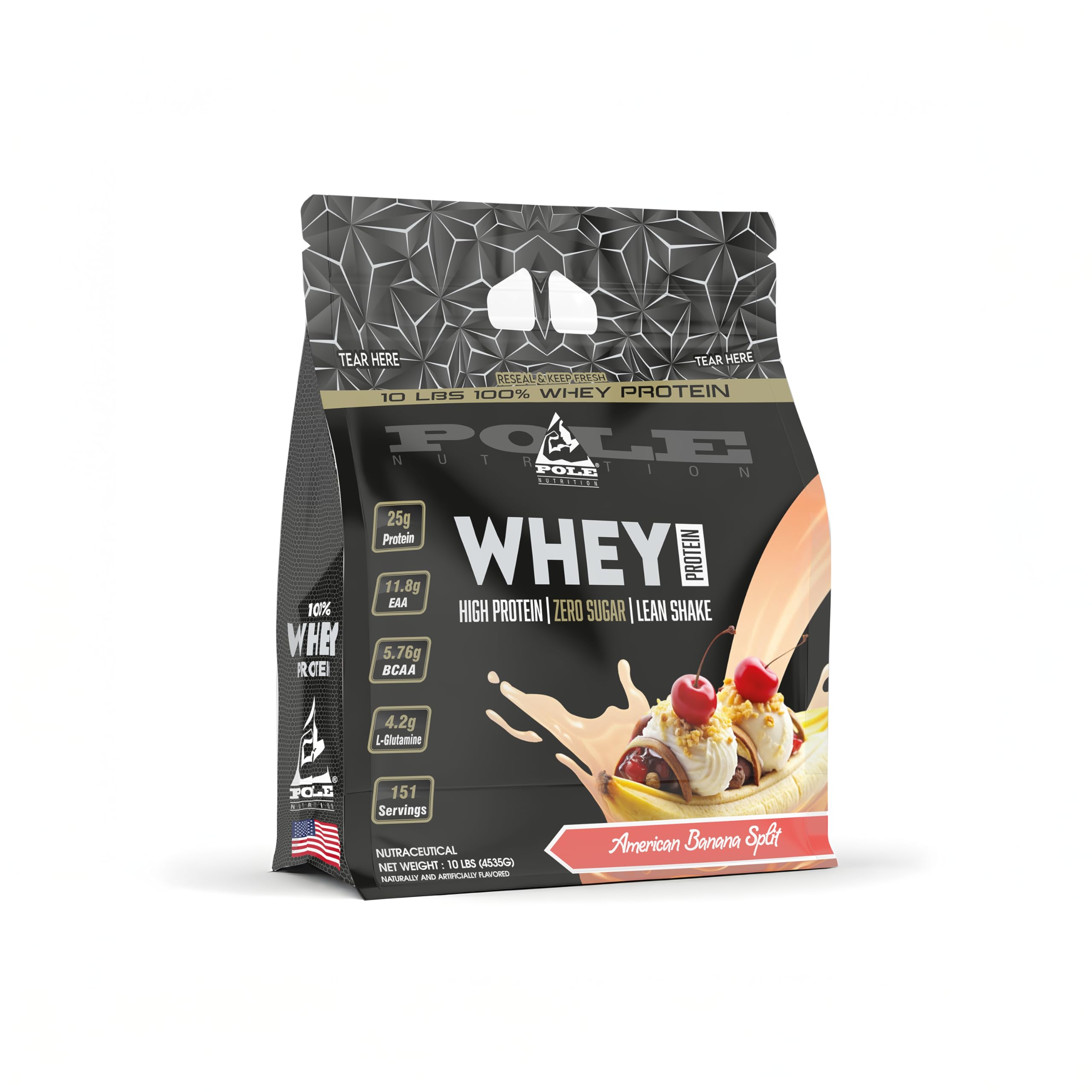 Pole Nutrition Whey Protein | 10 Lbs (4.5 kg) | High Protein, Zero Sugar Lean Muscle Shake | Muscle Gain & Recovery Support (10 lbs, AMERICAN BANANA SPLIT)-image-46