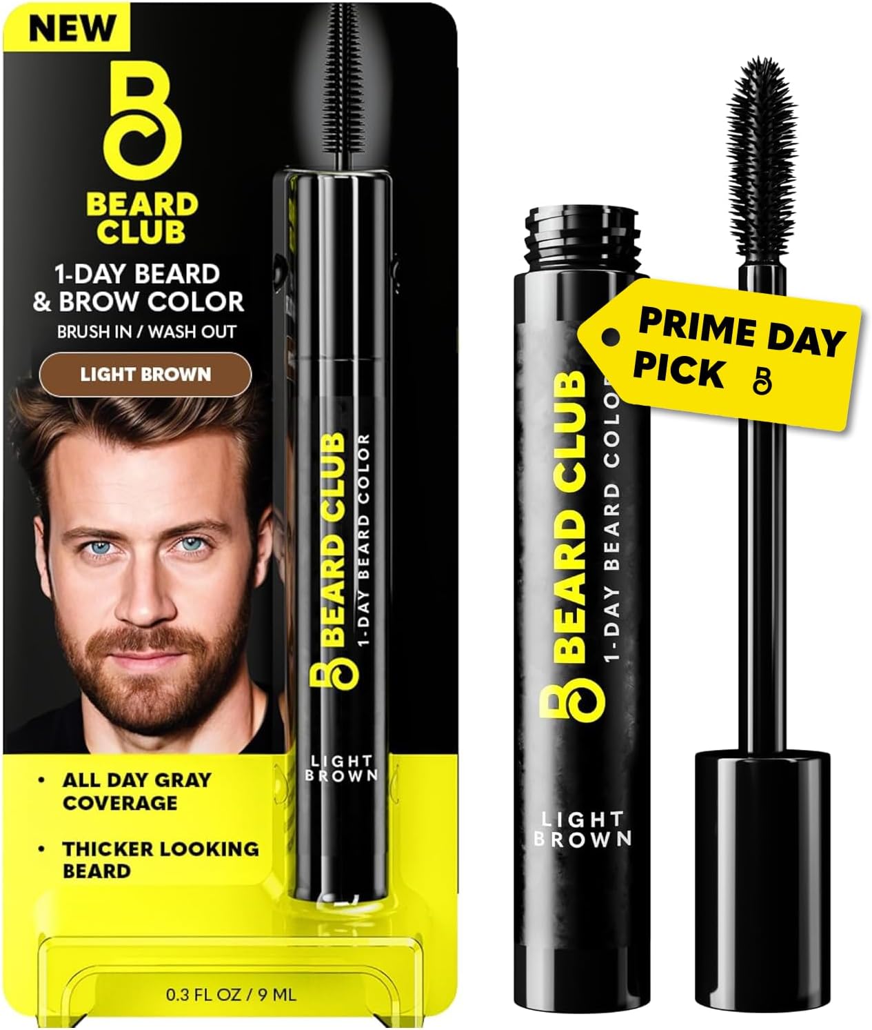 The Beard Club 1 Day Temporary Beard Dye for Men - Light Brown Beard, Mustache & Eyebrow Color for a Fuller, Well-Defined Look, Water & Sweat Resistant, Up to 30 Applications, 0.3 fl oz