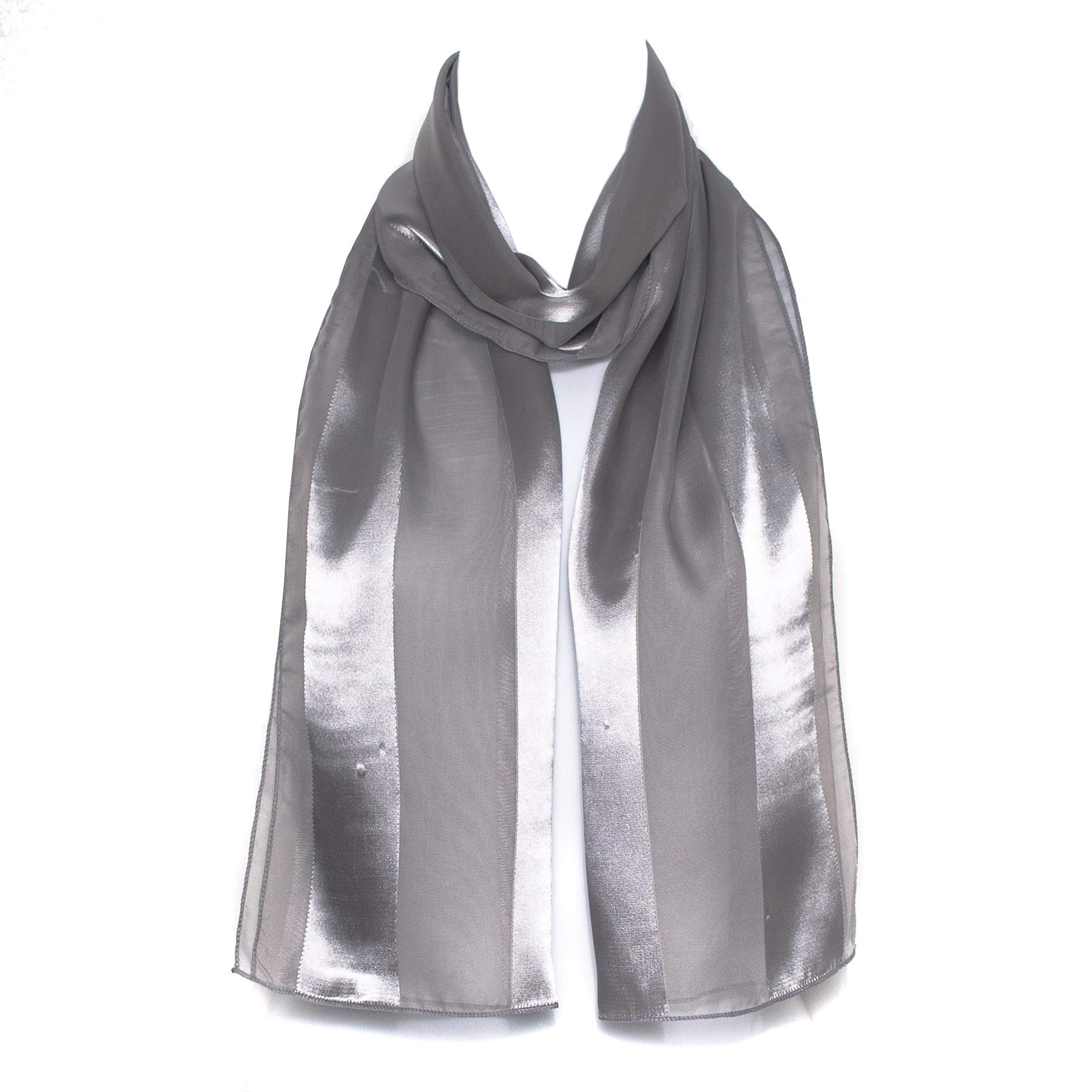 Hat To Socks Premium Chiffon Satin Scarf for Women - Korean Made Lightweight Sheer Fashion Wrap, Soft Elegant Shawl (Grey)
