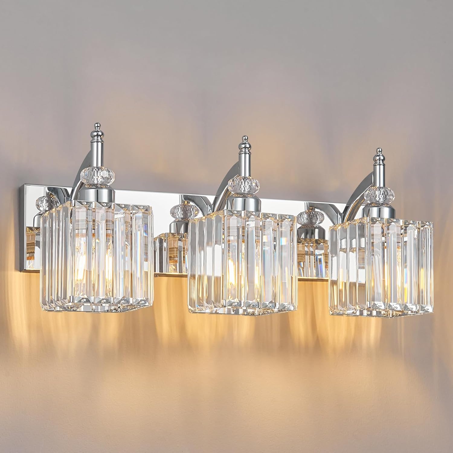 Crystal Vanity Lights Chrome 3 Light Modern Vanity Light for Bathroom Chrome 3-Light