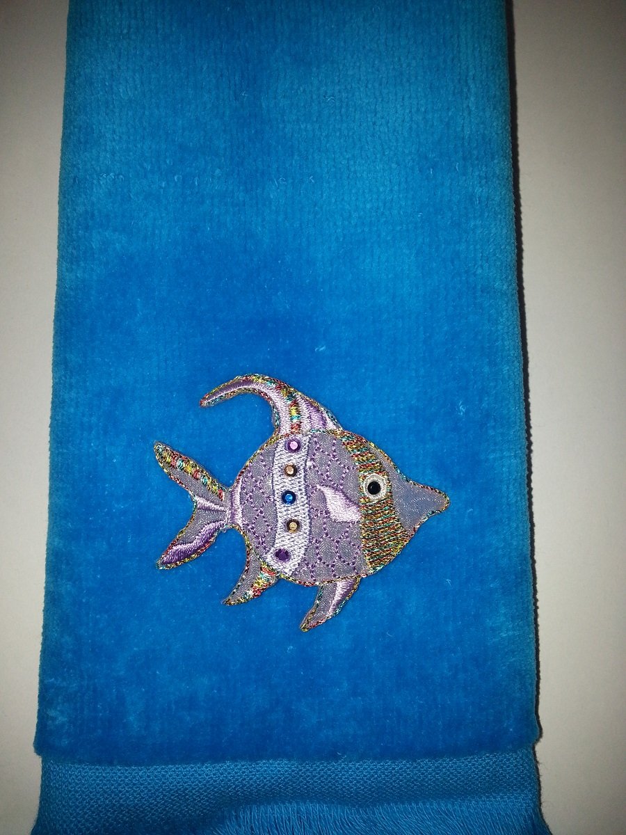 Tropical angel Fish Towel aqua vintage fingertip sparkly