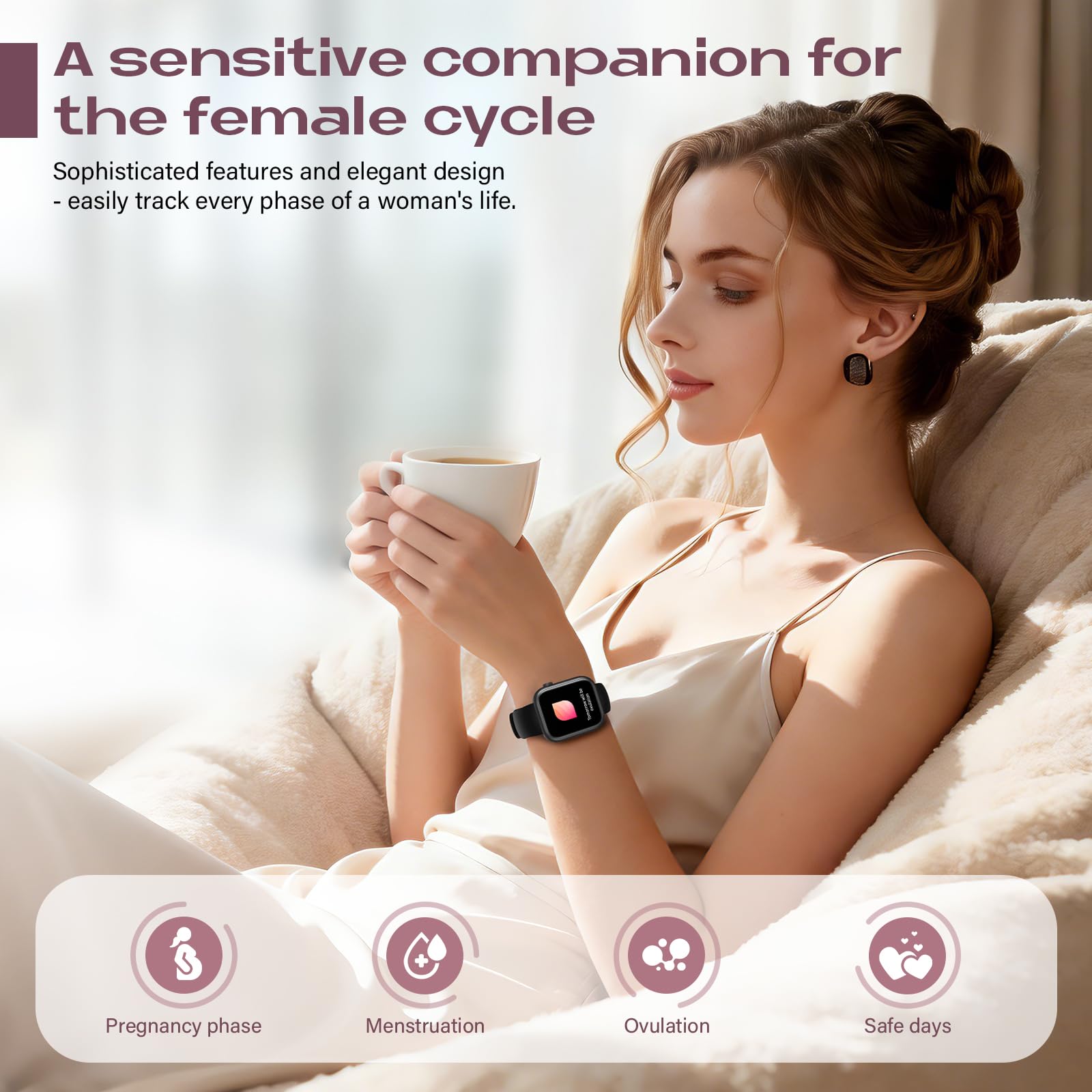 SLOKSFil Reloj Inteligente Mujer, 1.85" Smartwatch con Esfera IA, Pulsómetro 24/7, SpO2, IA Q&A, Sueño Rastreador,110+ Deportes, Rastreador Fitness con Podómetro para iOS Android (Negro)