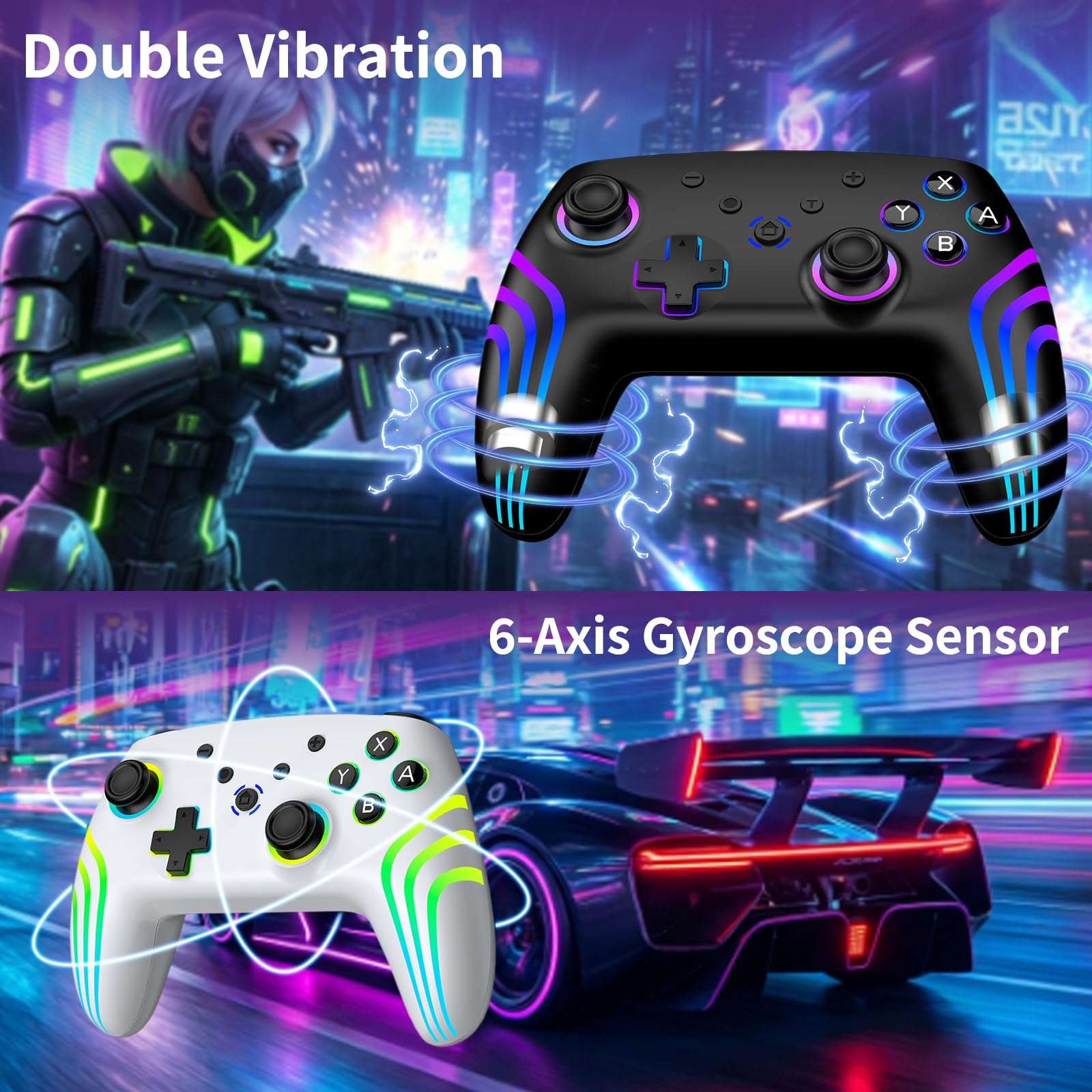 Controller Switch 2 (2 pezzi) con stazione di ricarica, controller Switch per Switch 2/Switch/Lite/OLED/PC, controller Switch 2 Pro con RGB/Wake-up/Giroscopio/Doppia vibrazione/Turbo/Screenshot