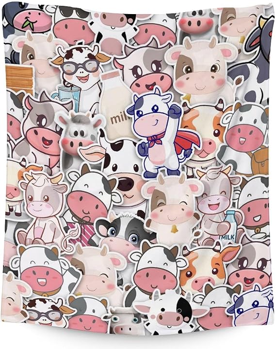 Cow Blanket Gifts - 50"x60" Cute Throw for Women, Girls - Colorful Soft Fuzzy Blankets for Bed, Couch & Living Room