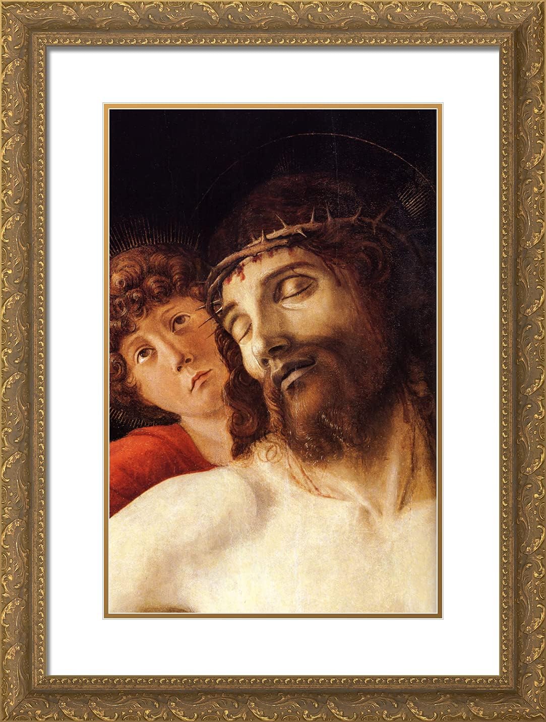 ArtDirect Bellini, Giovanni 19x24 Gold Ornate Framed Art Print with Double Matting Titled: Dead Christ Supported by Angels lll, Detail