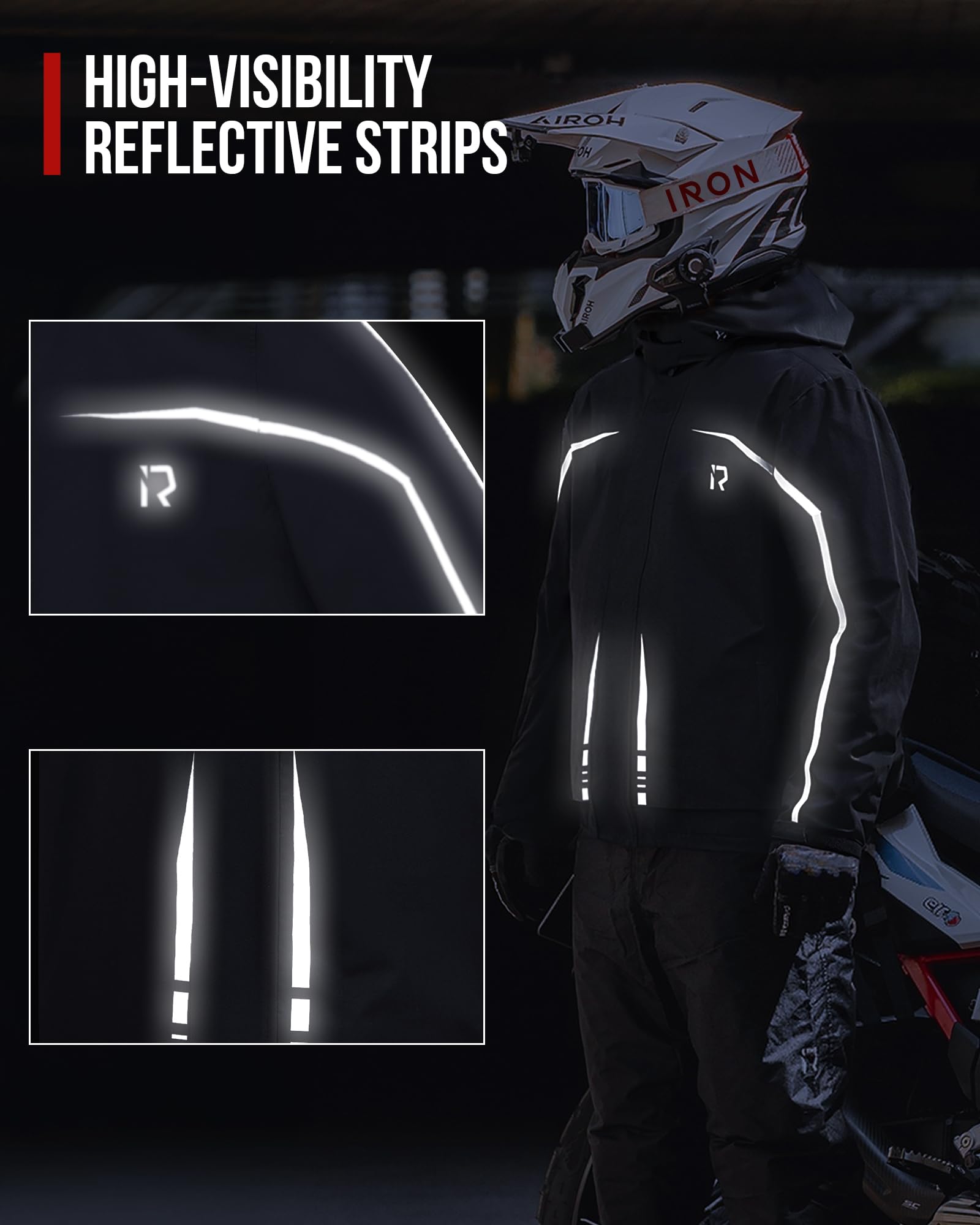 RIDEIRON Regenjacke Herren Set Motorrad Regenkombi Herren Regenjacke Herren Wasserdicht Atmungsaktiv Reflektierend Leicht winddichter Outdoor für Fahrradfahrer,Schwarz