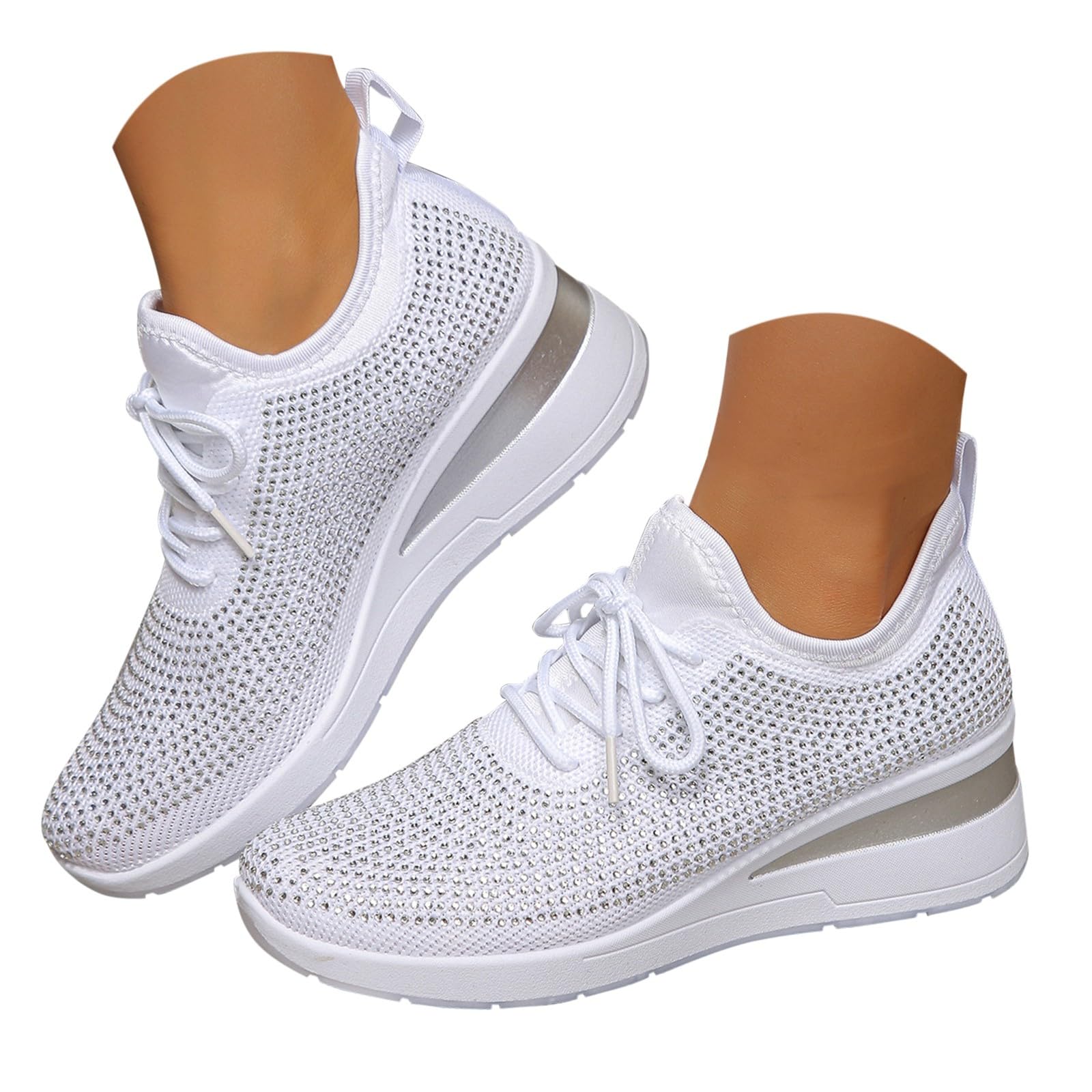 Generisch Sneakers da donna con strass Sparkly alla moda con piattaforma glitterata, scarpe da passeggio, estive in rete, traspiranti, leggere, comode, antiscivolo, per il tempo libero