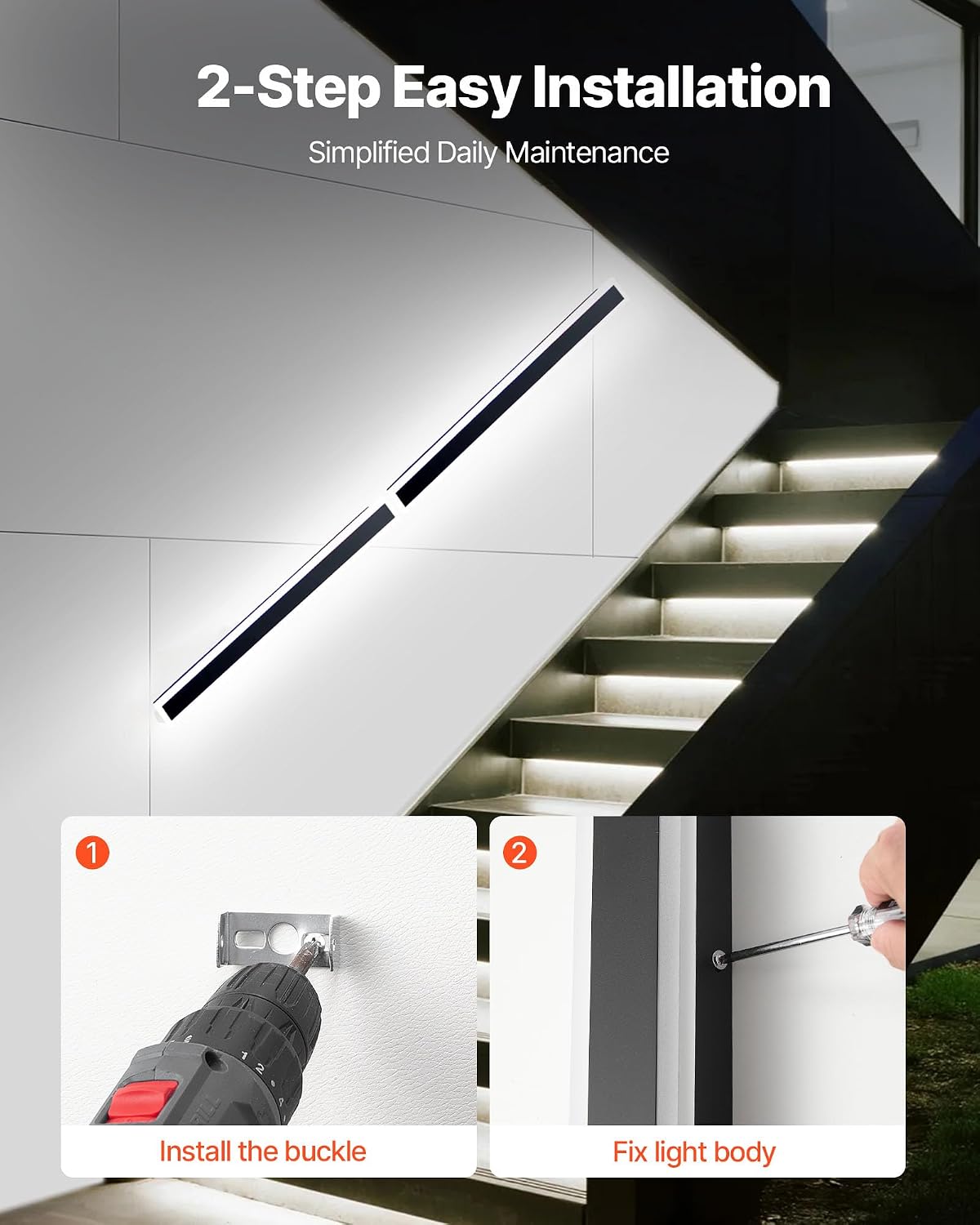 VEVOR Outdoor Wall Lights, 2 Pack, 39.4 Inch Long RGB Modern Exterior Wall Sconce Light Fixtures, 2700K-6000K, IP65 Waterproof Anti-Rust, Dimmable Outside Wall Mount Lighting, for House Porch Garage