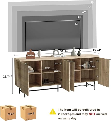 Miniatura 17 de Soporte de TV acanalado de mediados de siglo para TV de 55 a 75 pulgadas, centro de entretenimiento negro con almacenamiento, soporte de televisión,