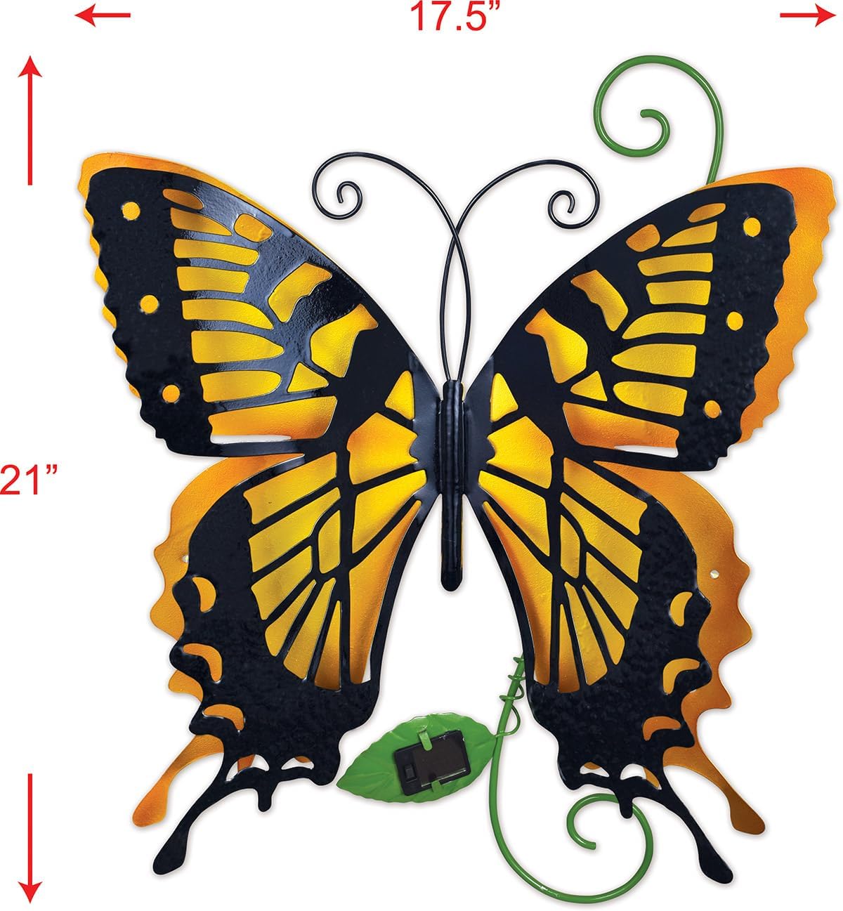 Sunset Vista Designs 94437 Outdoor Metal Sculpture Solar Lights Collection Hanging Yard and Garden Art for Fence or Wall, 17.32", Butterfly - Yellow