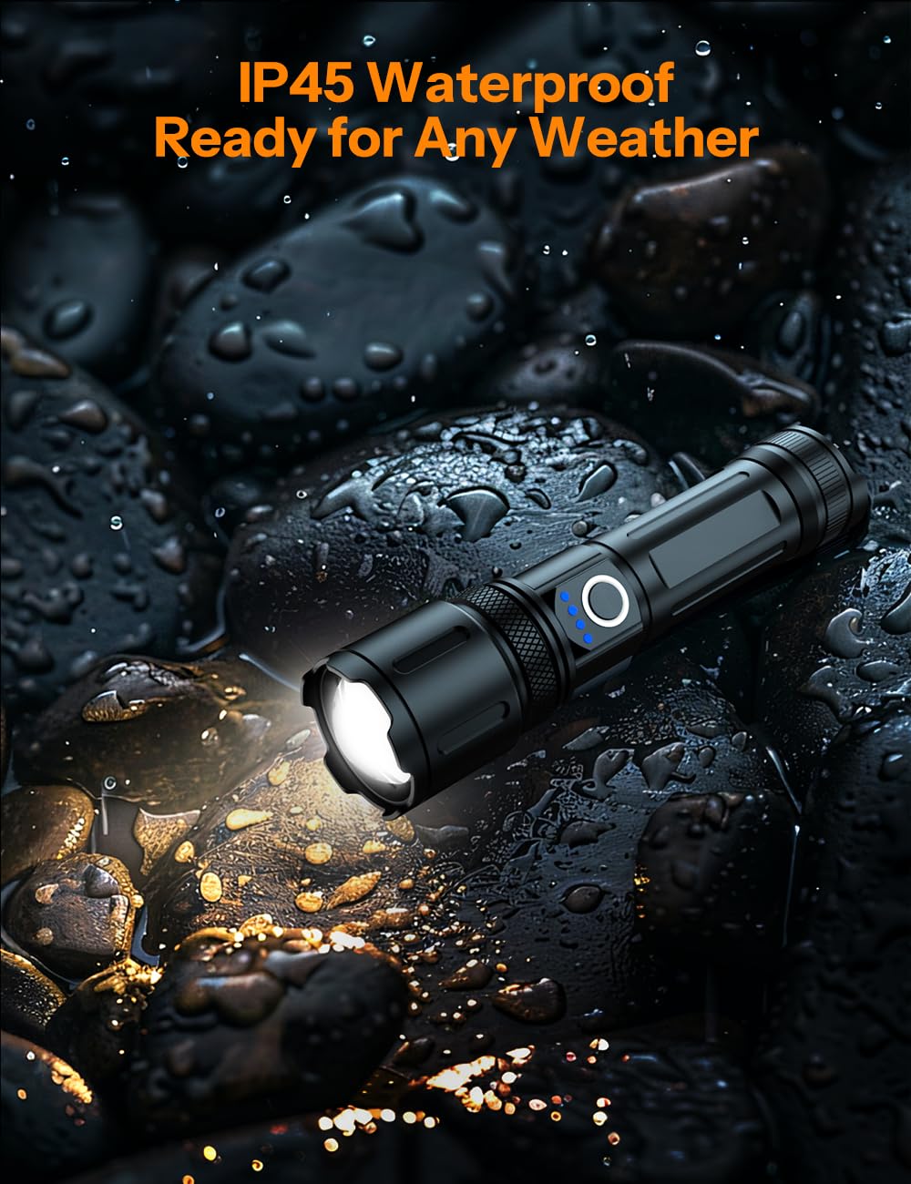 UN1QUE 20000 Lumens High Power Torch Light, Torch Rechargeable with 4 Light Modes, Adjustable Focus Flashlight, IP45 Water-Resistant, Black 3