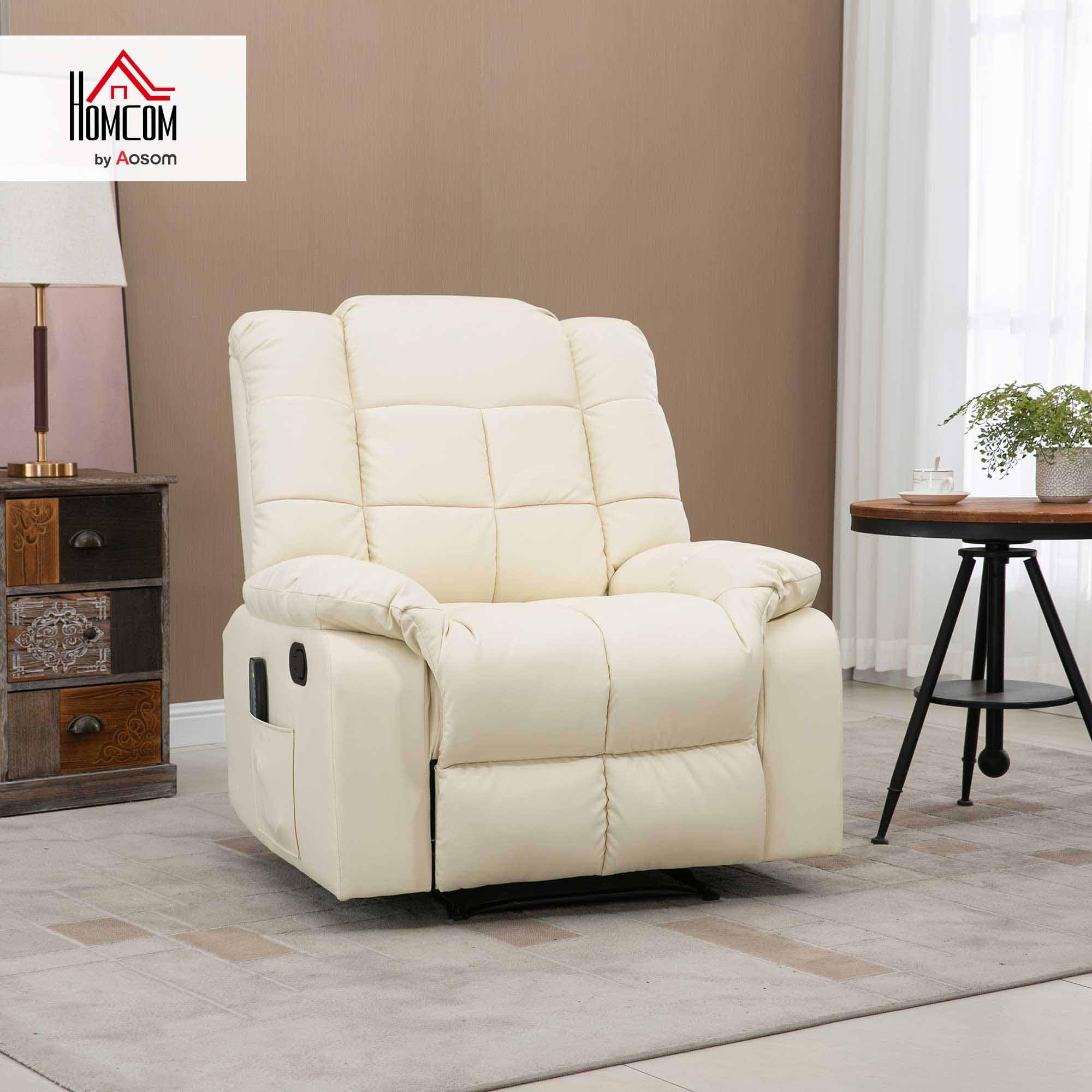 HOMCOM Relaxsessel Massagesessel mit Liegefunktion Vibration Cremeweiß | Fernsehsessel, Vibration, Seitentasche, TV Sessel, Liegesessel, Ruhesessel, Wohnzimmer