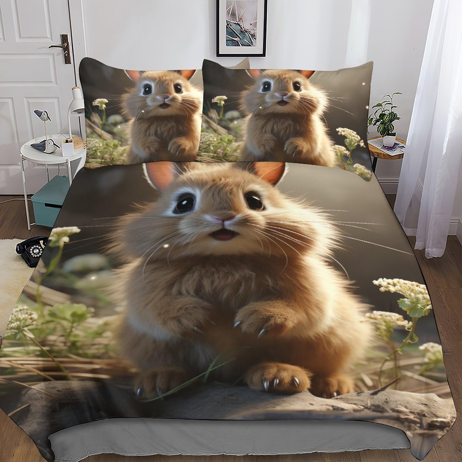 Housse de couette lapin 3D hypoallergénique pour le sommeil des enfants