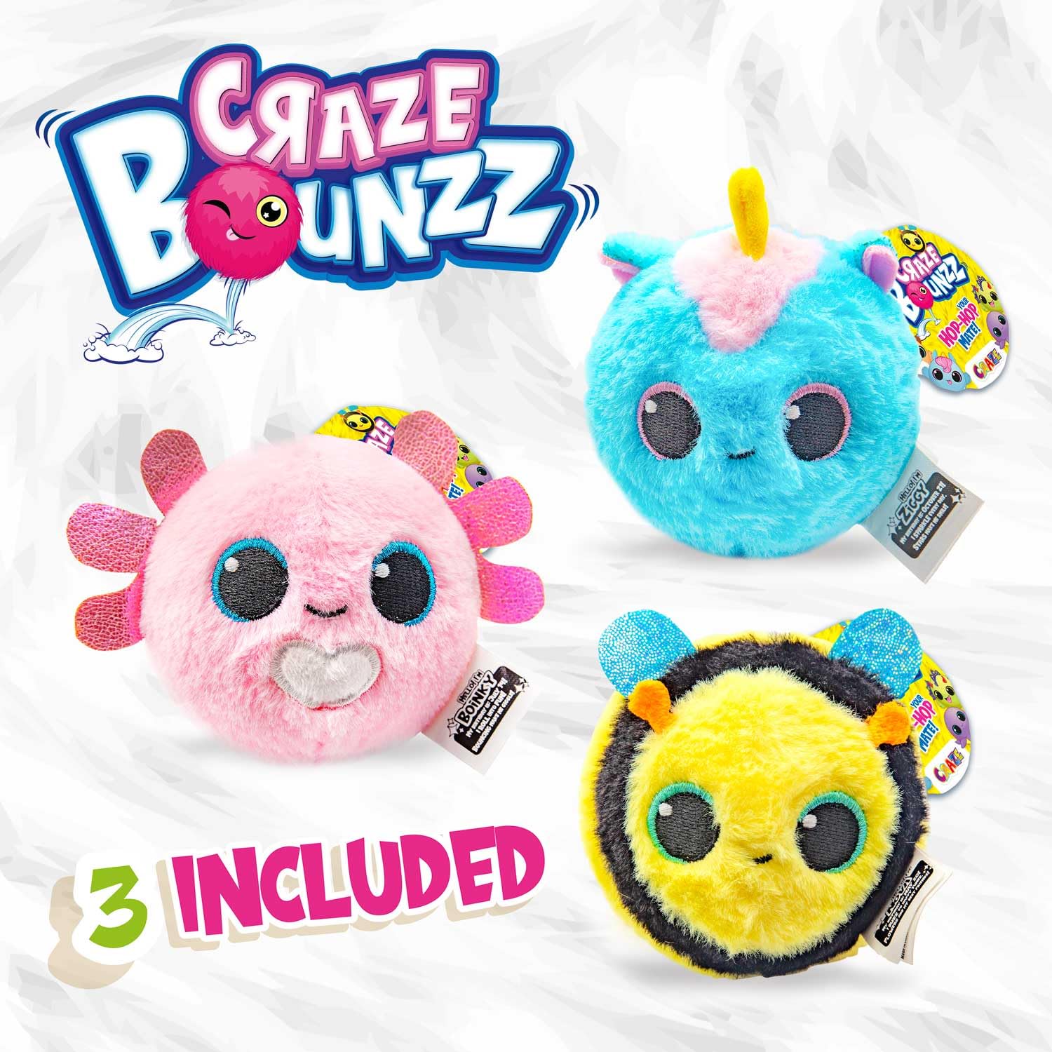 CRAZE BOUNZZ Kawaii Plushies Trio, 3-Pack Plushy Stuffed Animal Cuddly Toys,Soft Toy Set including Bouncy Ball Play, Nova - Image 2