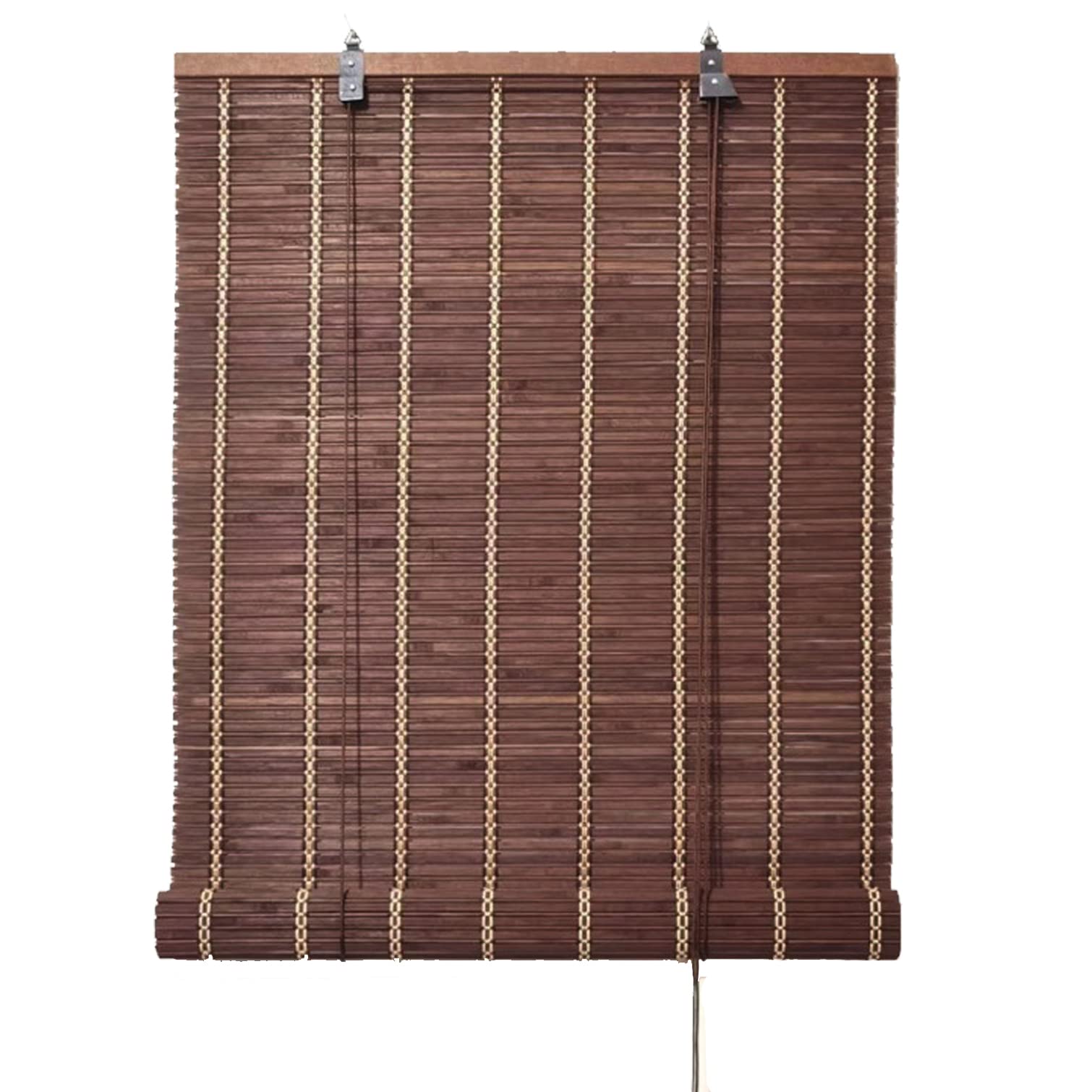 Nianxinn Brown Bamboo Roll Up Window Blind Sun Shade,Rustic Style Wood Roman Shades,Blackout Curtain,Sunshade Privacy Bamboo Roller Blinds For Indoor Outdoors,Dark ,Customizable (W70xh100cm/28X39in)