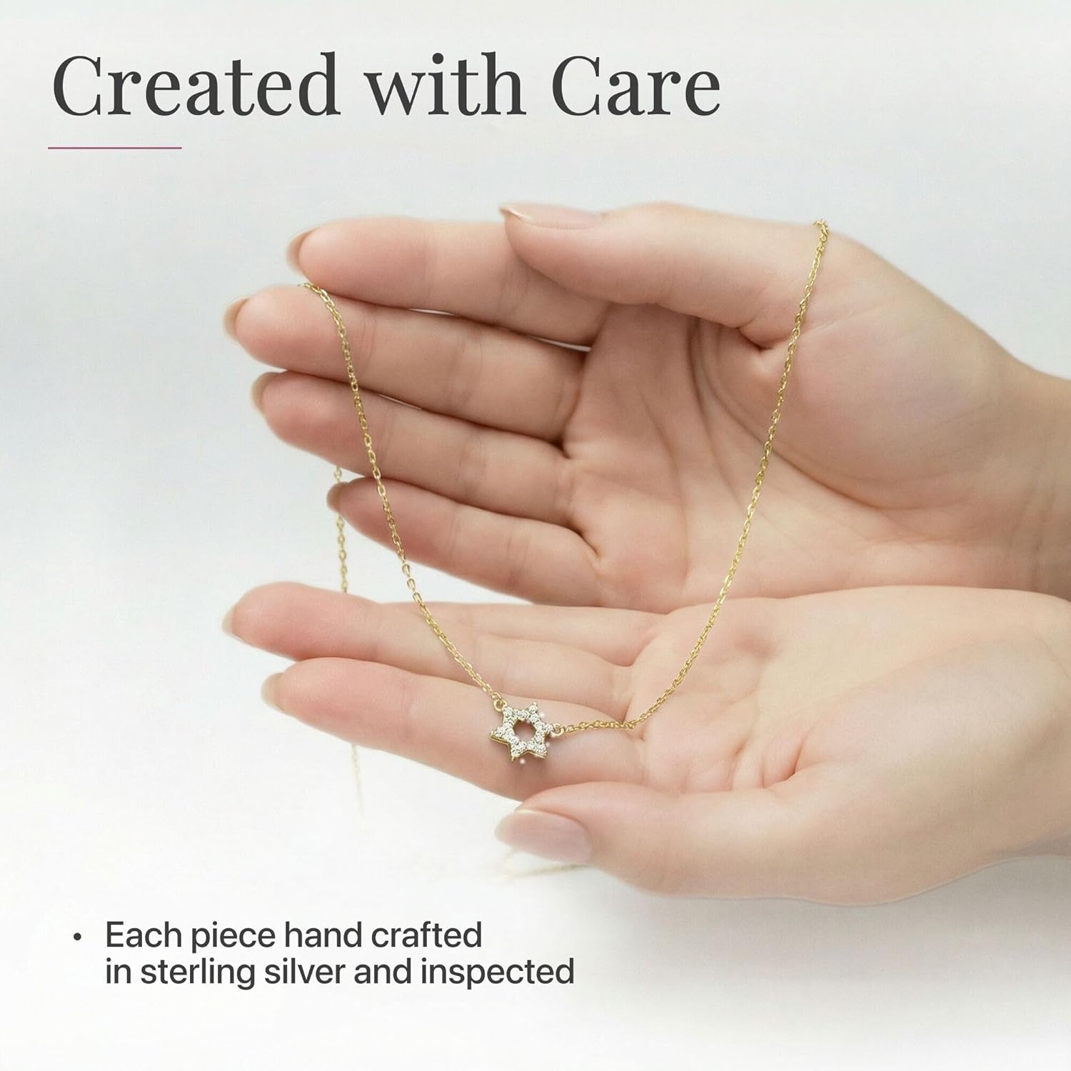 Alef Bet by Paula Jewish Star of David Necklace Yellow Gold Plated for Women with Sparkling Diamond Gemstones Cz for Daily Wear and Judaica Faith