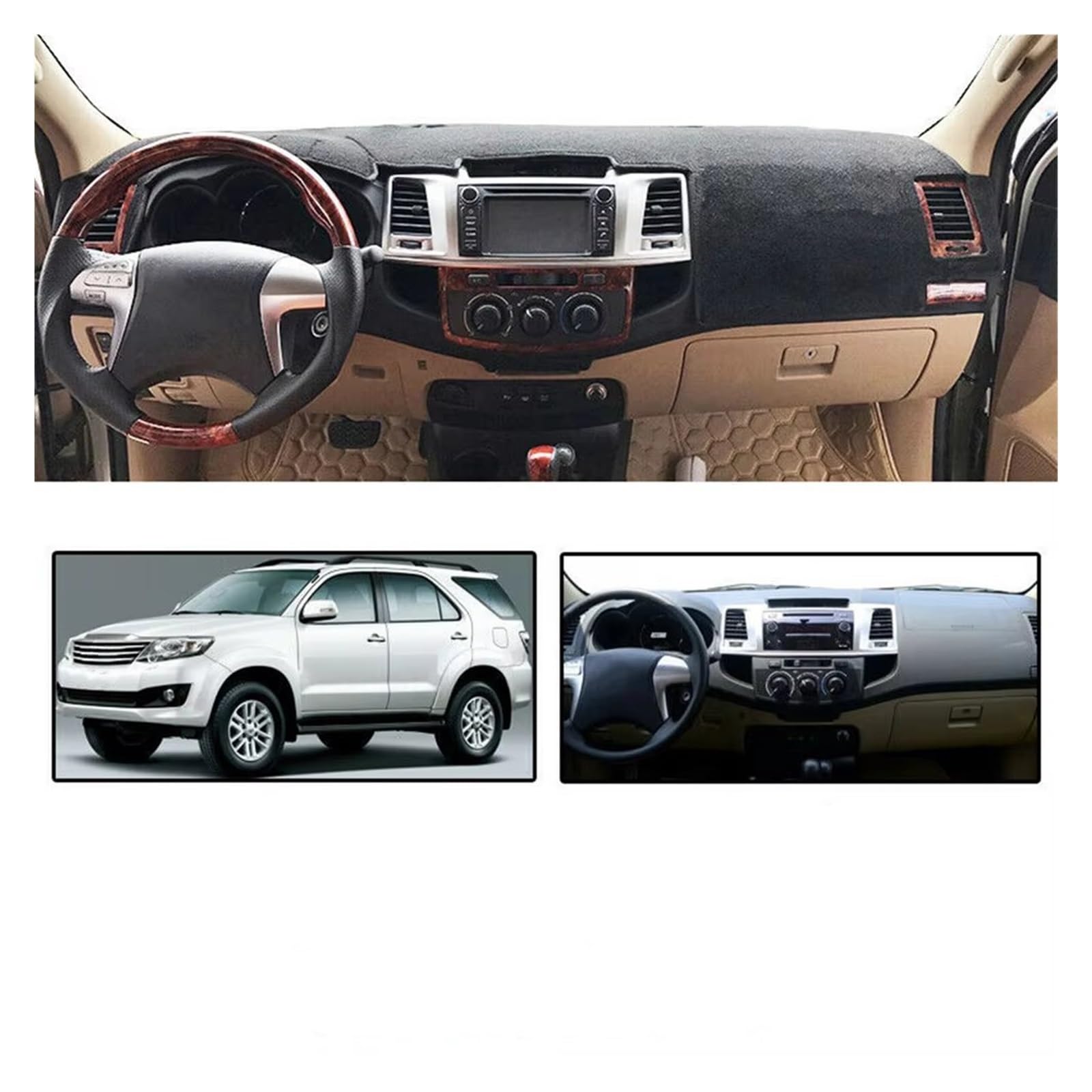 Interiores Fundas Salpicadero para Toyota para Hilux SW4 para Fortuner 2005-2015 Cubierta Protectora para Tablero Automóvil Alfombrilla Parasol Accesorios(Black(Red Edge) LHD)