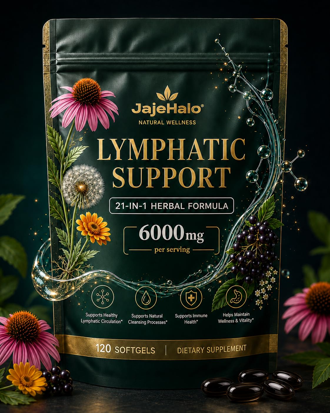 Jajehalo Suplemento Fitoterápico com Equinácea, Dente-de-Leão e Raiz de Bardana, blend de 21 botânicos, 120 cápsulas gelatinosas